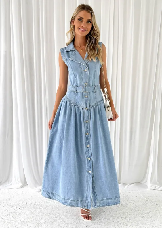 Leilain Denim Midi Dress - Light Blue sold by Gingham & Heels