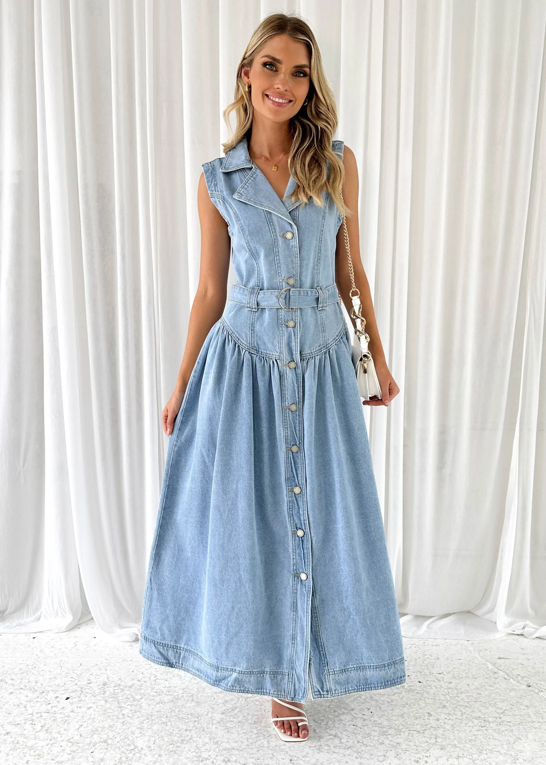 Leilain Denim Midi Dress - Light Blue sold by Gingham & Heels