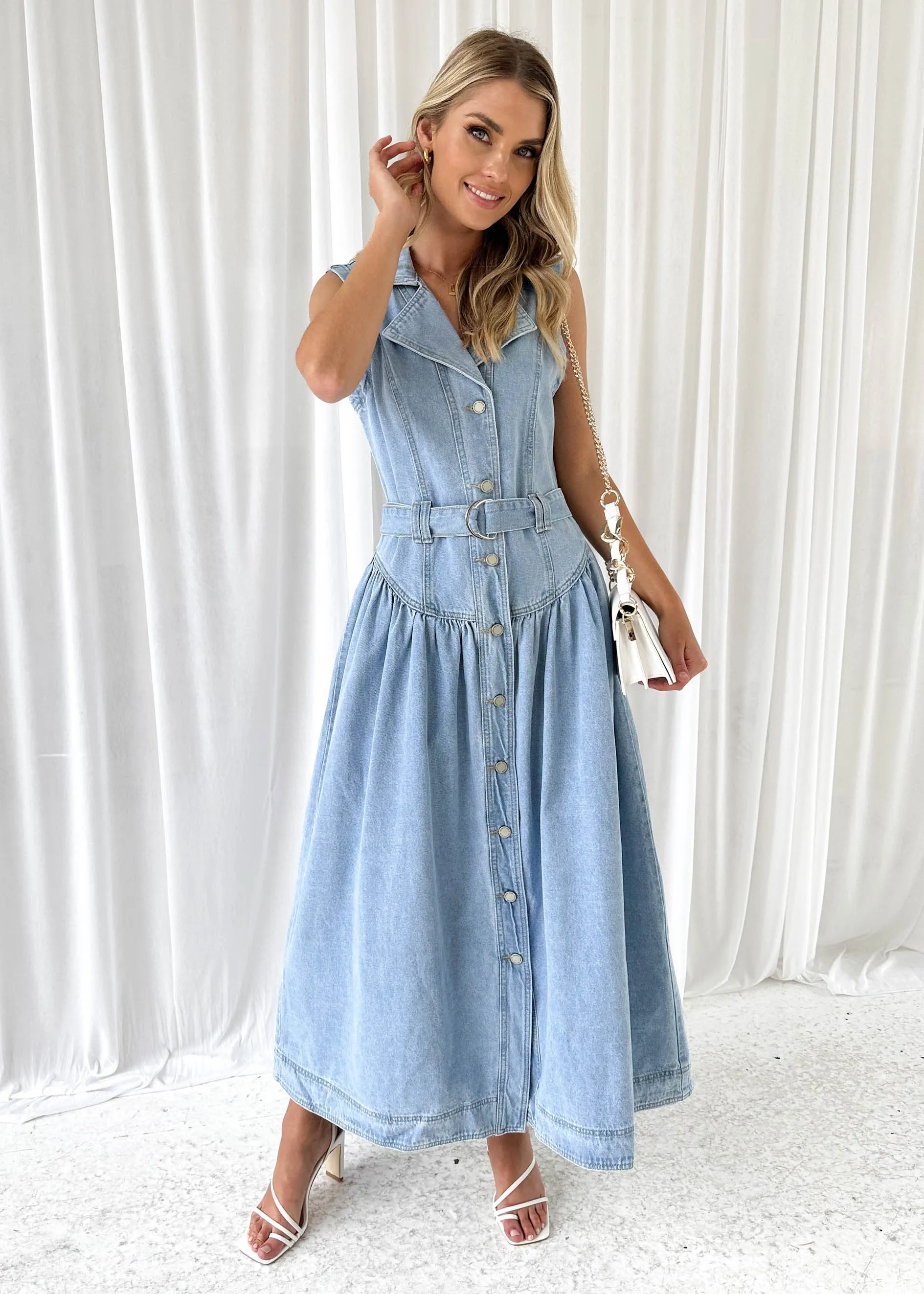 Leilain Denim Midi Dress - Light Blue sold by Gingham & Heels product image thumbnail 5