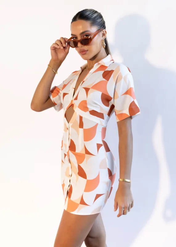 Kiaan Shirt Dress - Peach Geo sold by Gingham & Heels