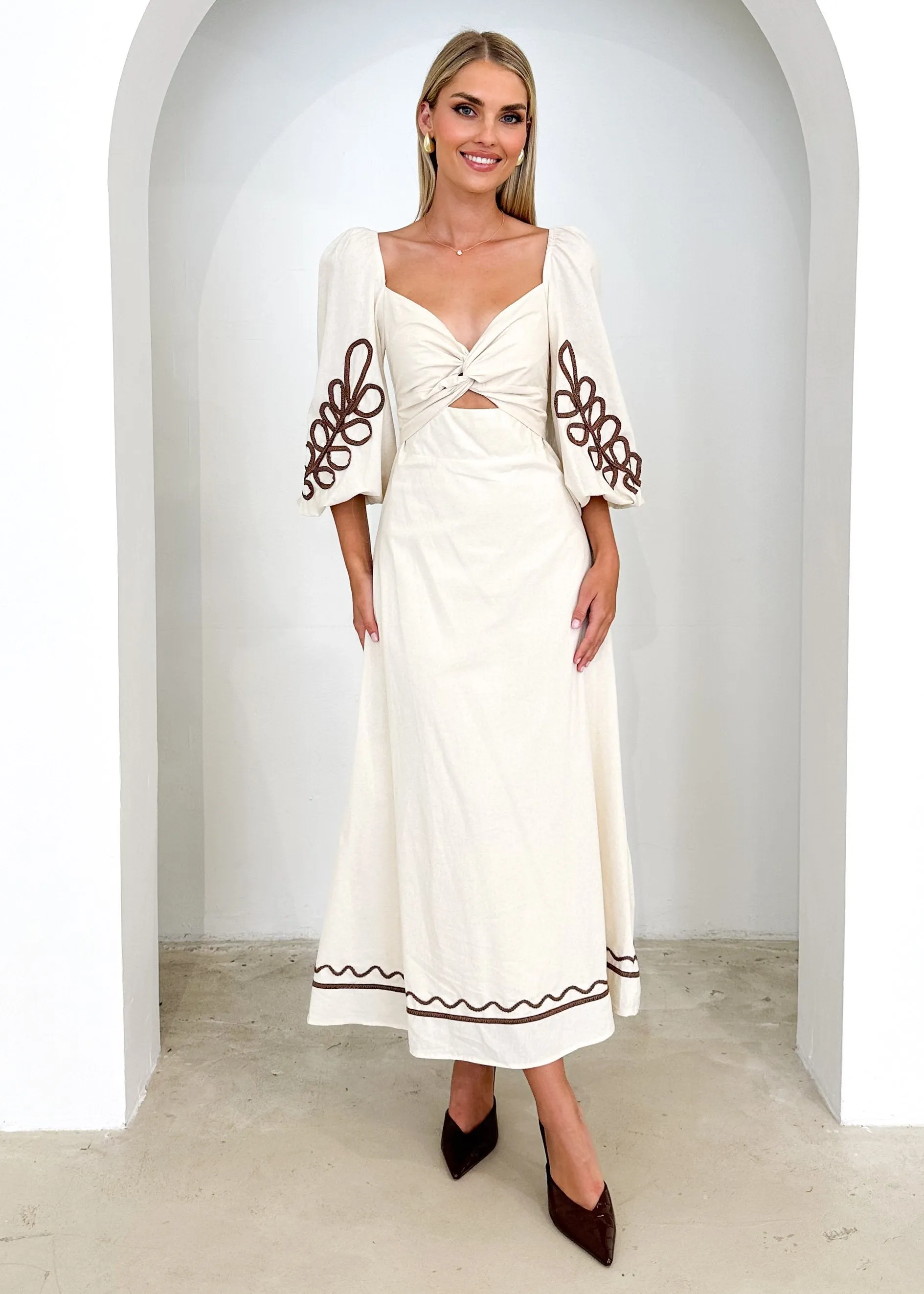 Delkra Embroidered Midi Dress - Cream sold by Gingham & Heels product image thumbnail 4