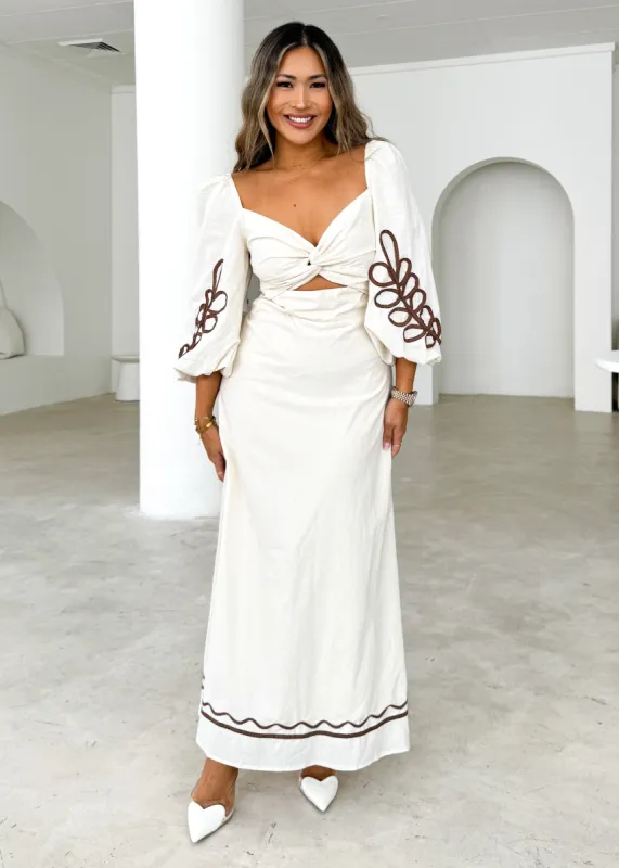 Delkra Embroidered Midi Dress - Cream sold by Gingham & Heels