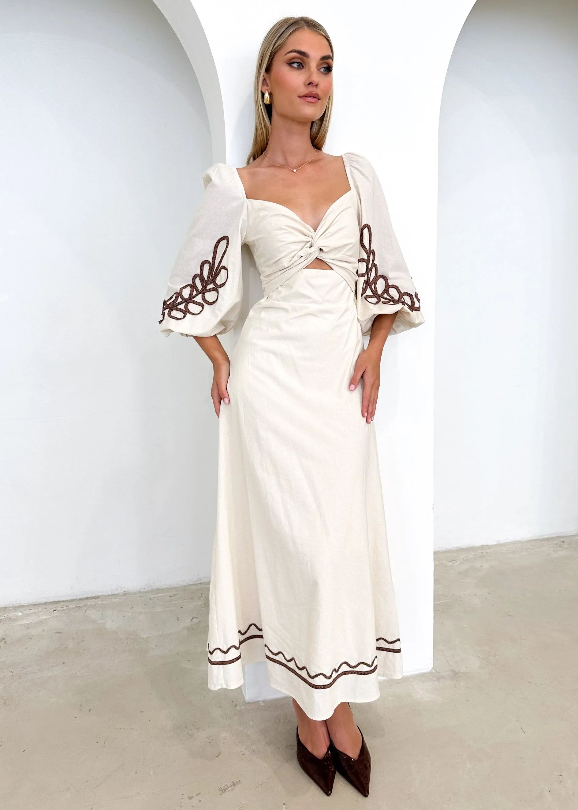 Delkra Embroidered Midi Dress - Cream sold by Gingham & Heels product image thumbnail 5