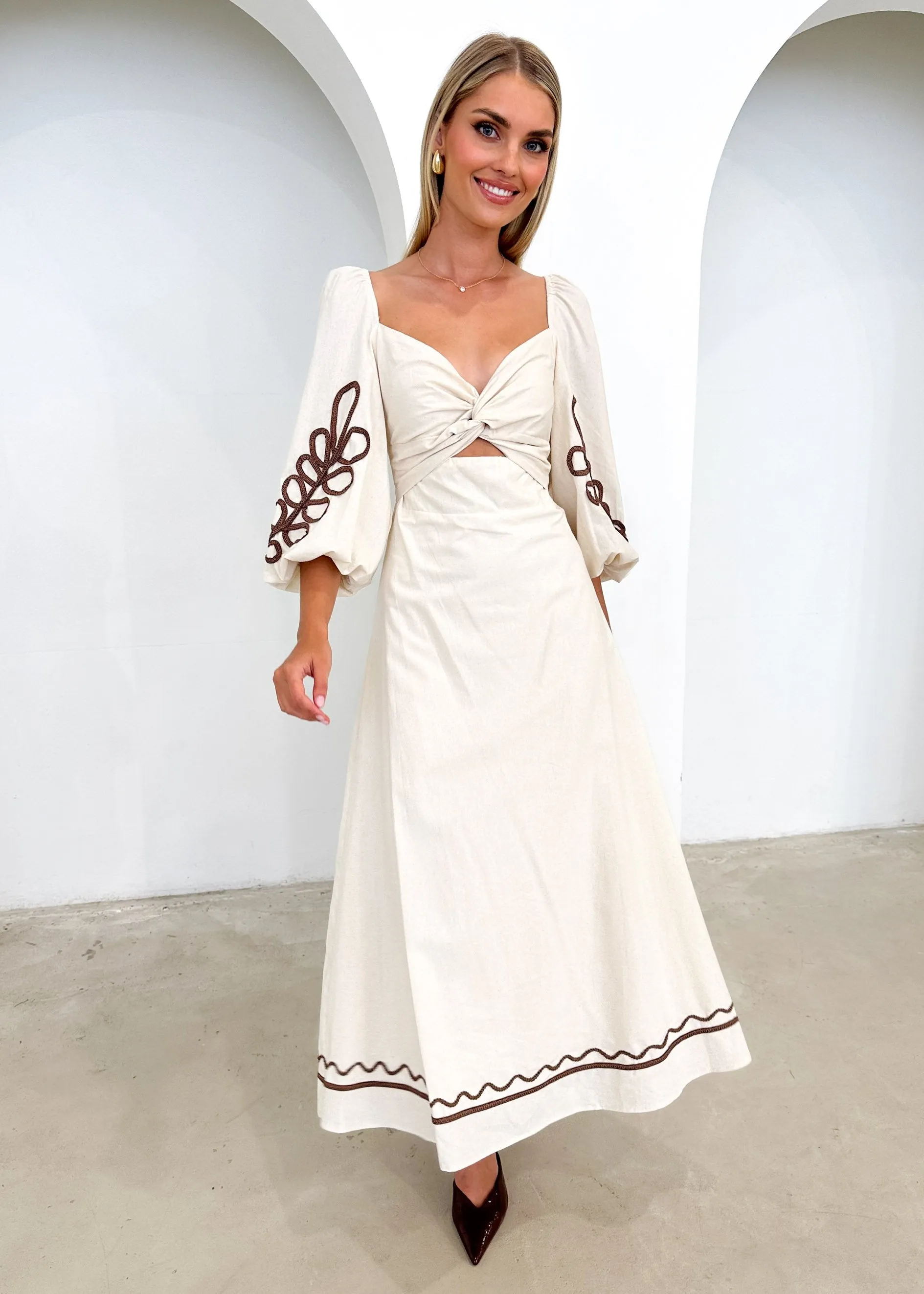 Delkra Embroidered Midi Dress - Cream sold by Gingham & Heels product image thumbnail 3