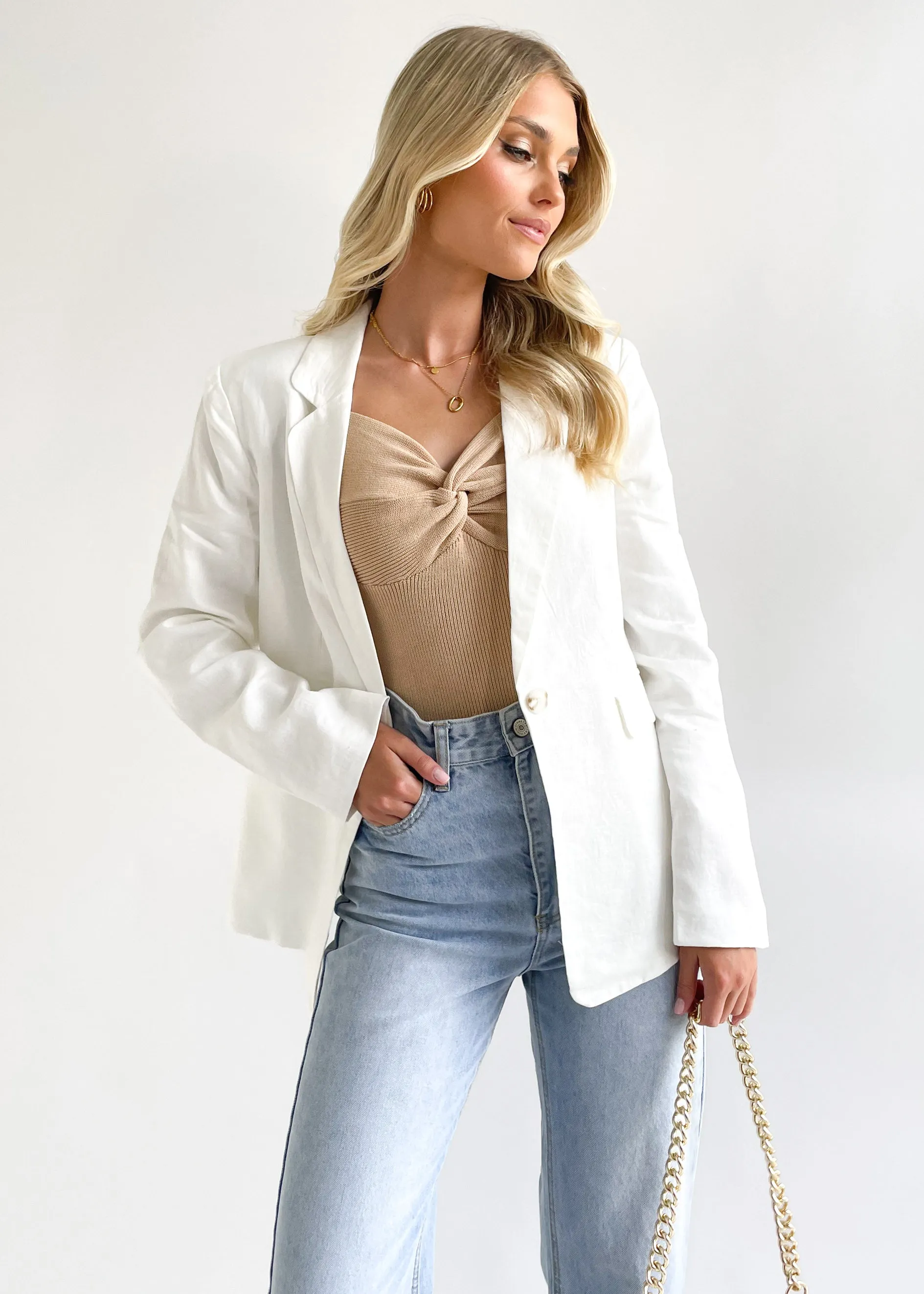 Adalee Linen Blazer - Off White sold by Gingham & Heels product image thumbnail 3