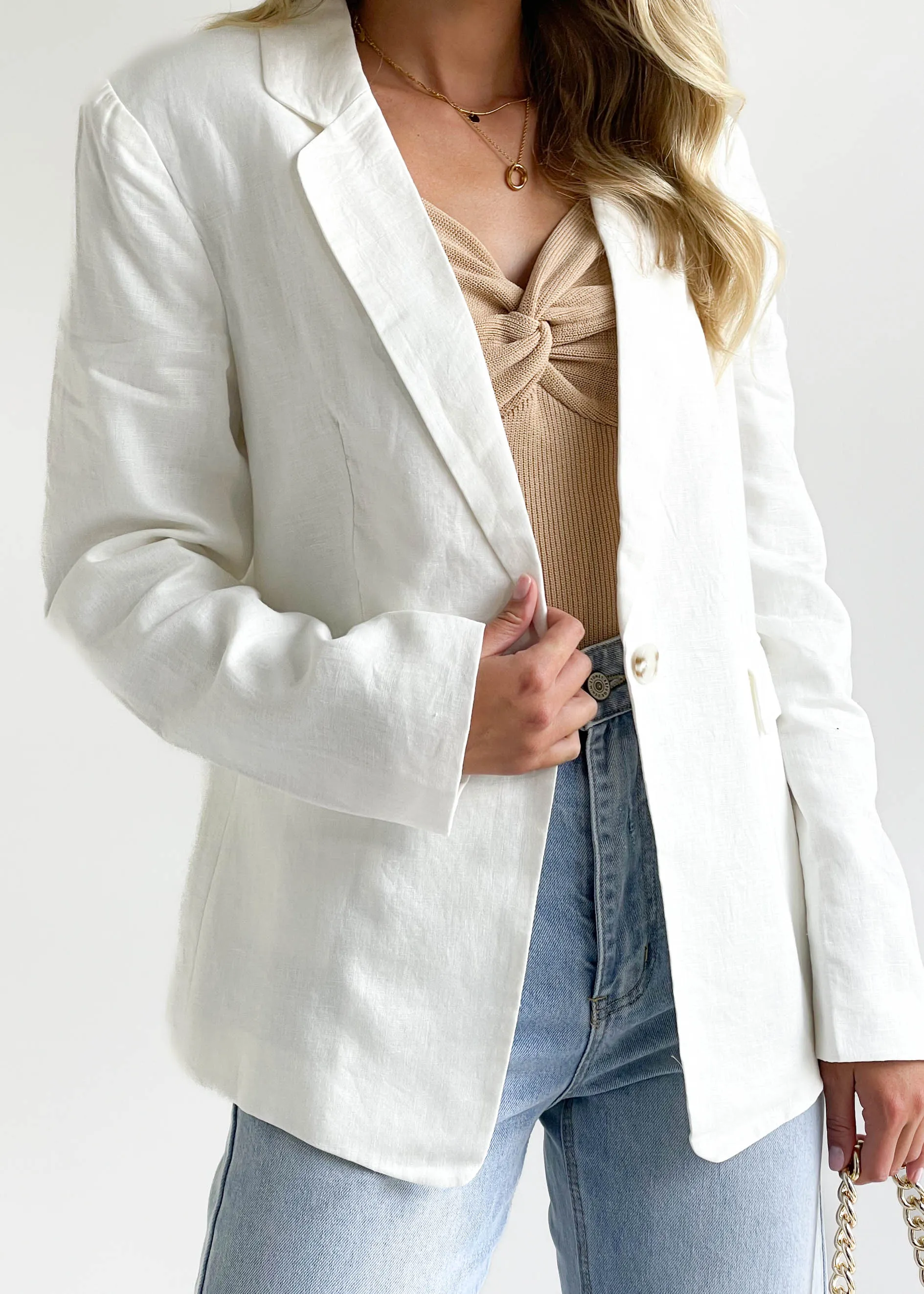 Adalee Linen Blazer - Off White sold by Gingham & Heels product image thumbnail 2