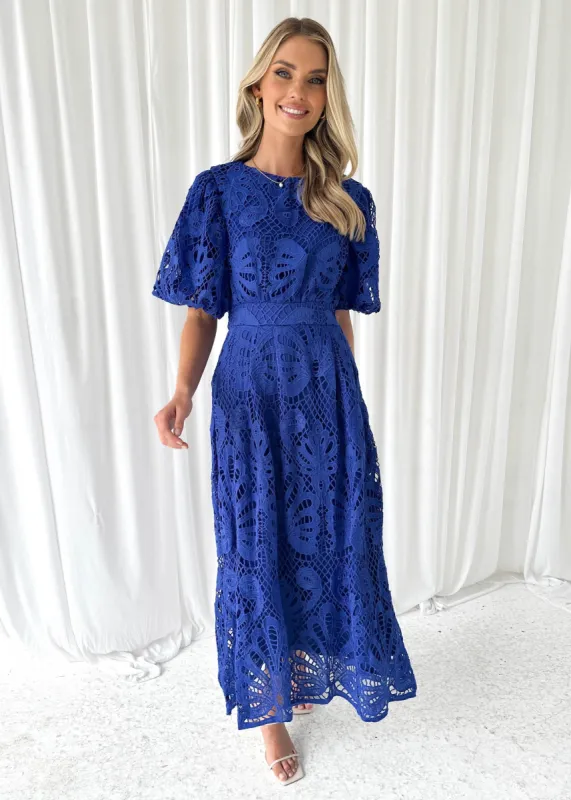 Lisa Lace Midi Dress - Cobalt sold by Gingham & Heels