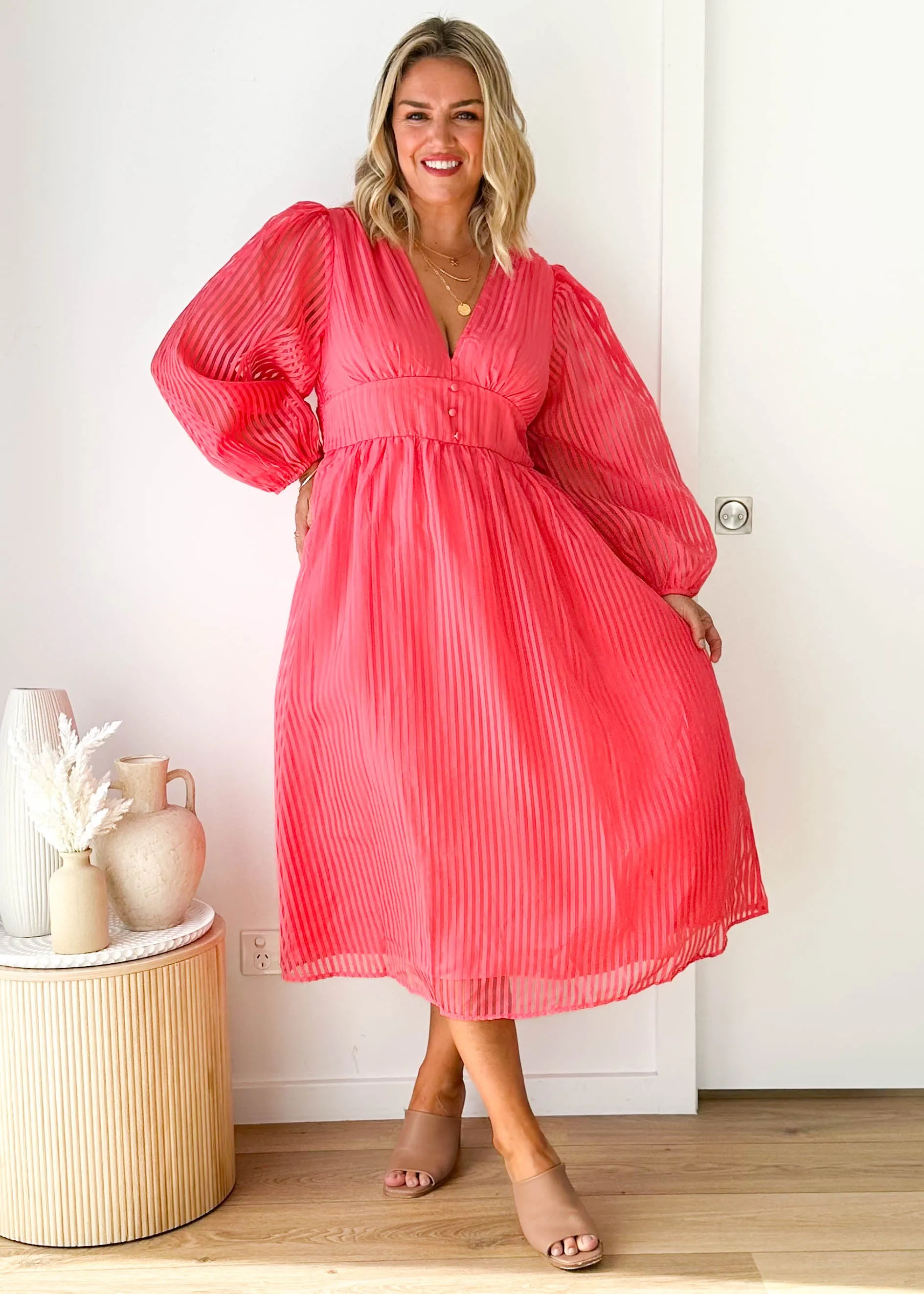 Chessie Midi Dress - Coral sold by Gingham & Heels product image thumbnail 2