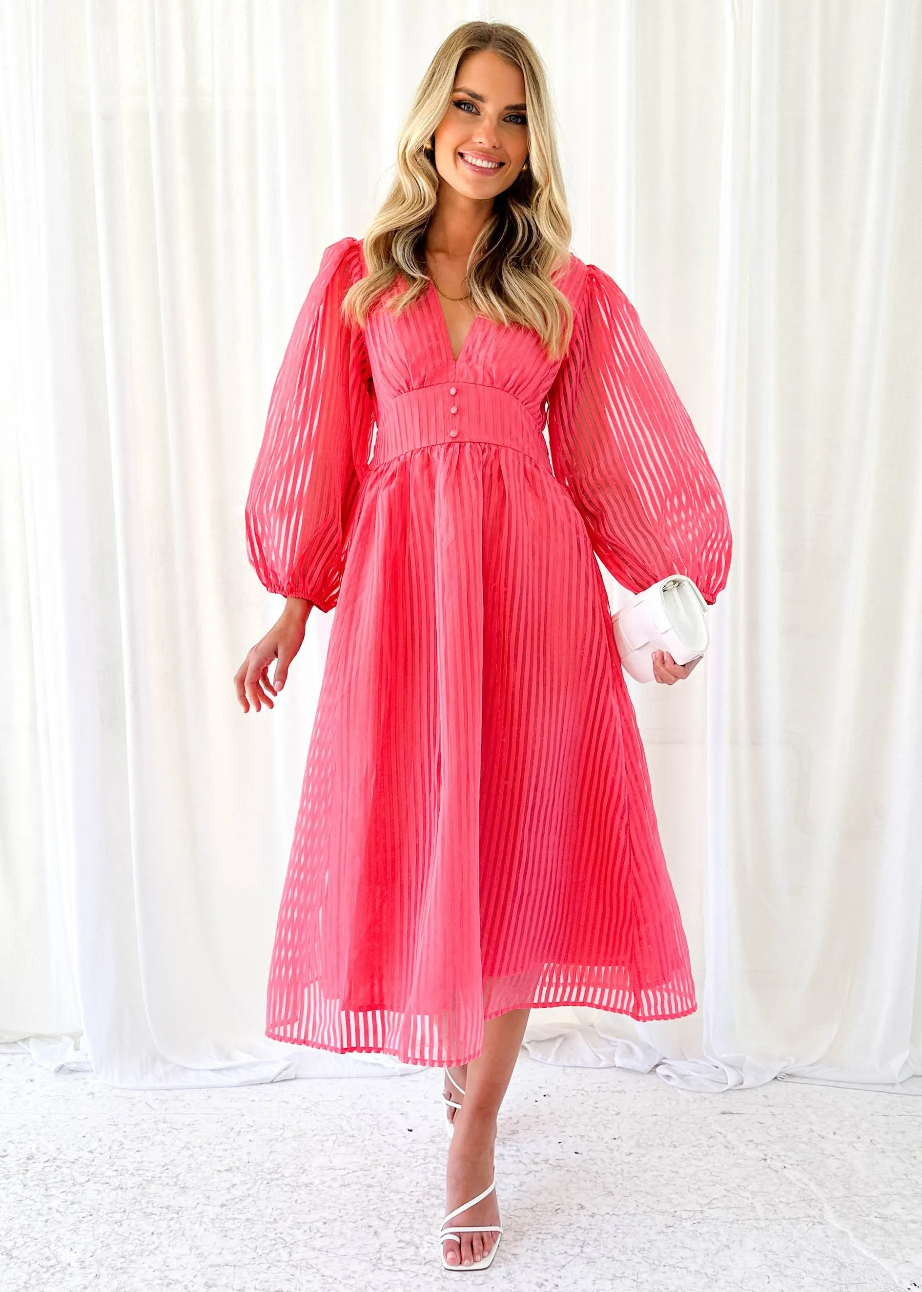 Chessie Midi Dress - Coral sold by Gingham & Heels