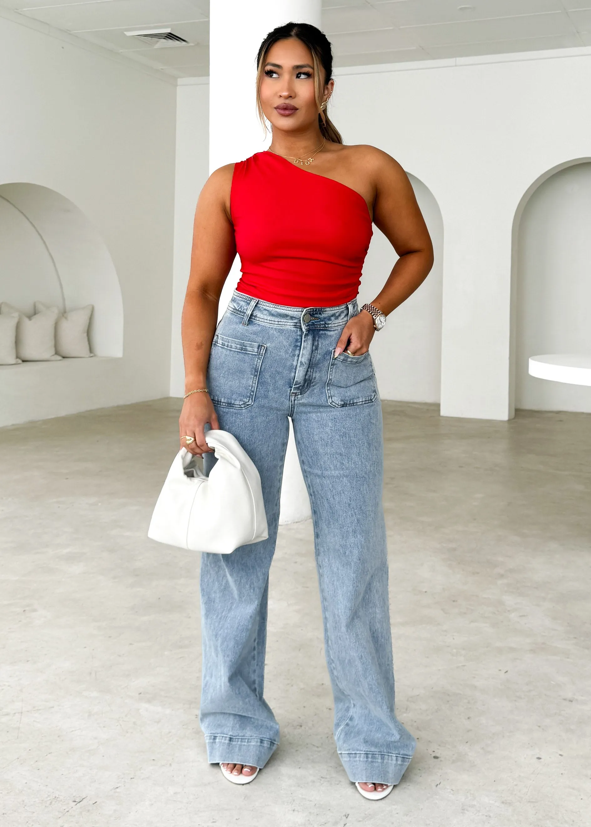 Tamika One Shoulder Top - Red sold by Gingham & Heels product image thumbnail 2