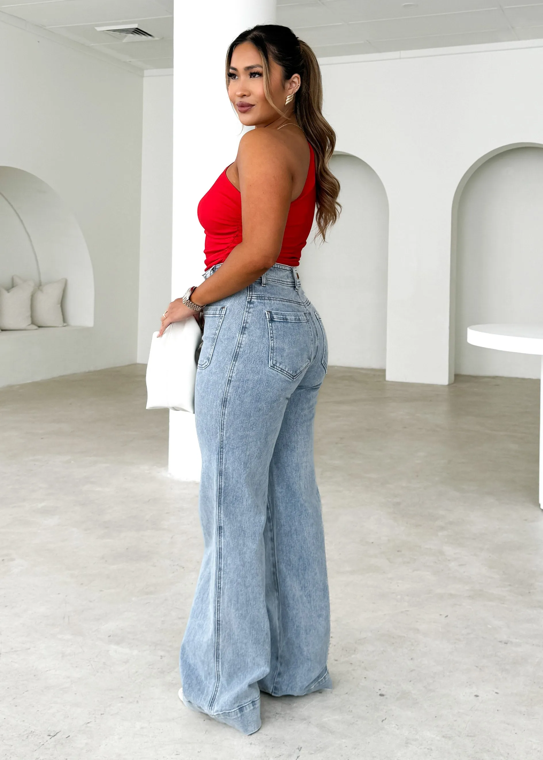 Tamika One Shoulder Top - Red sold by Gingham & Heels product image thumbnail 4