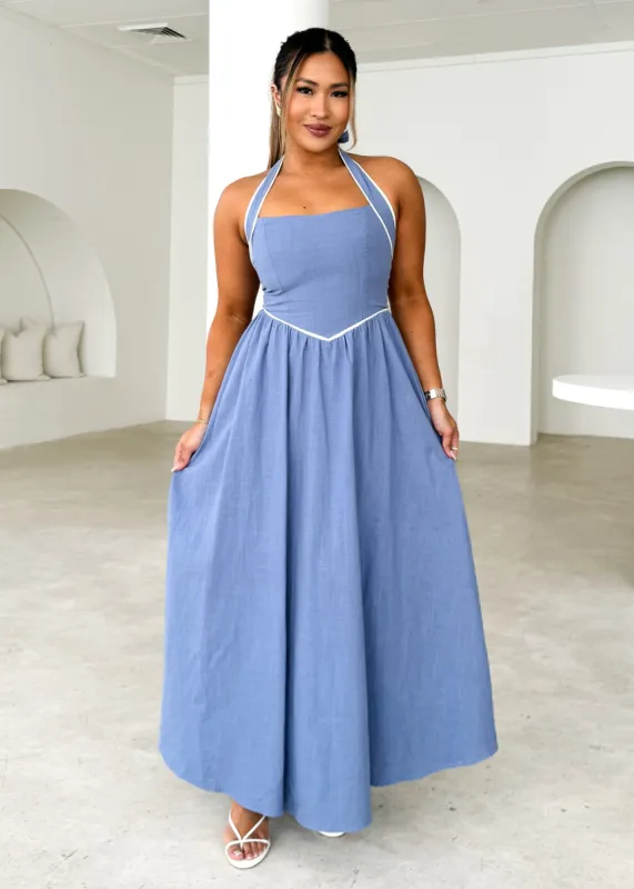 Denise Halter Maxi Dress - Blue sold by Gingham & Heels