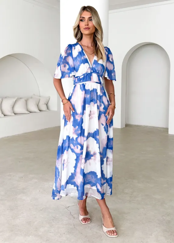 Innika Maxi Dress - Indigo Watercolour sold by Gingham & Heels