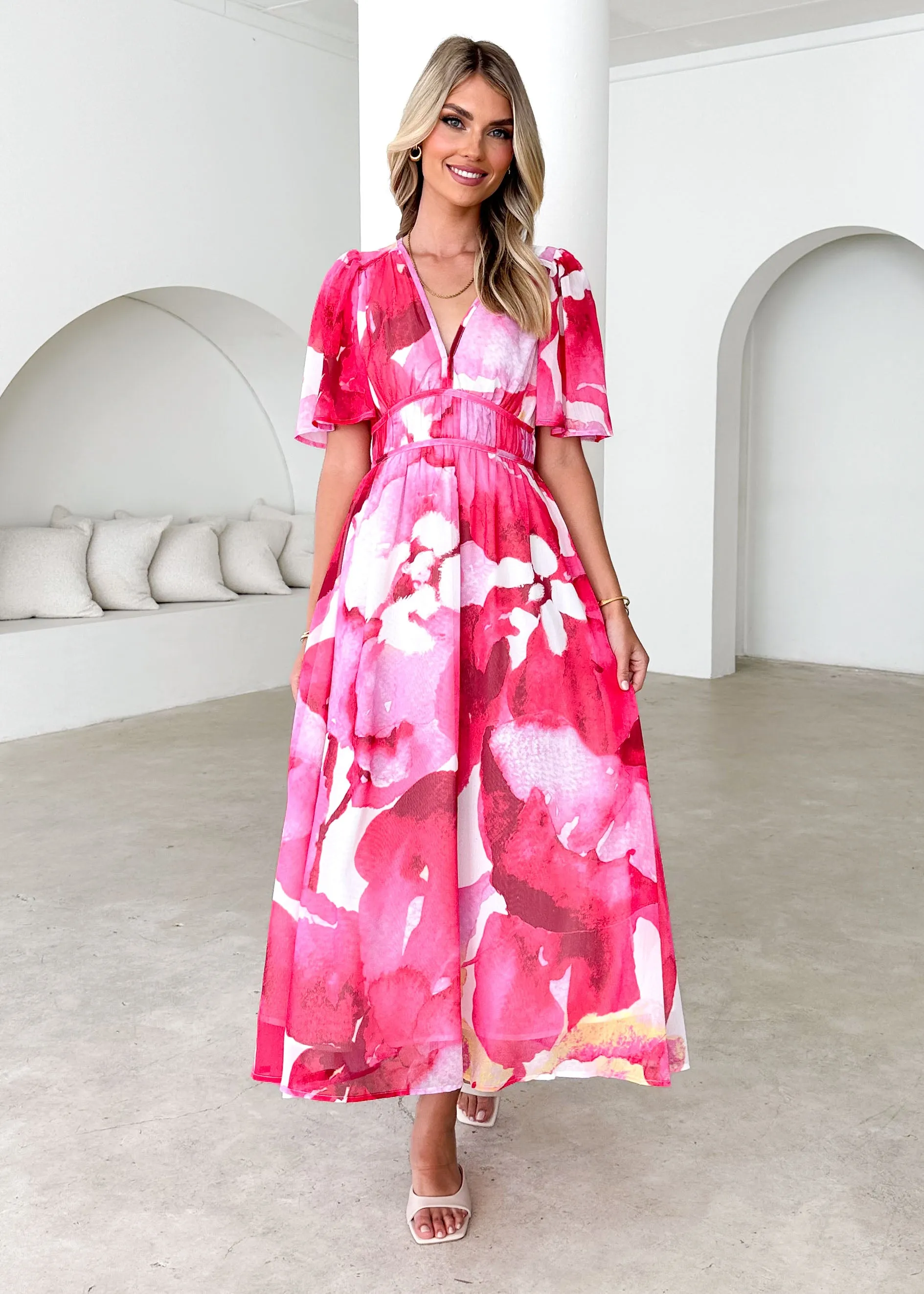 Innika Maxi Dress - Magenta Watercolour sold by Gingham & Heels product image thumbnail 2