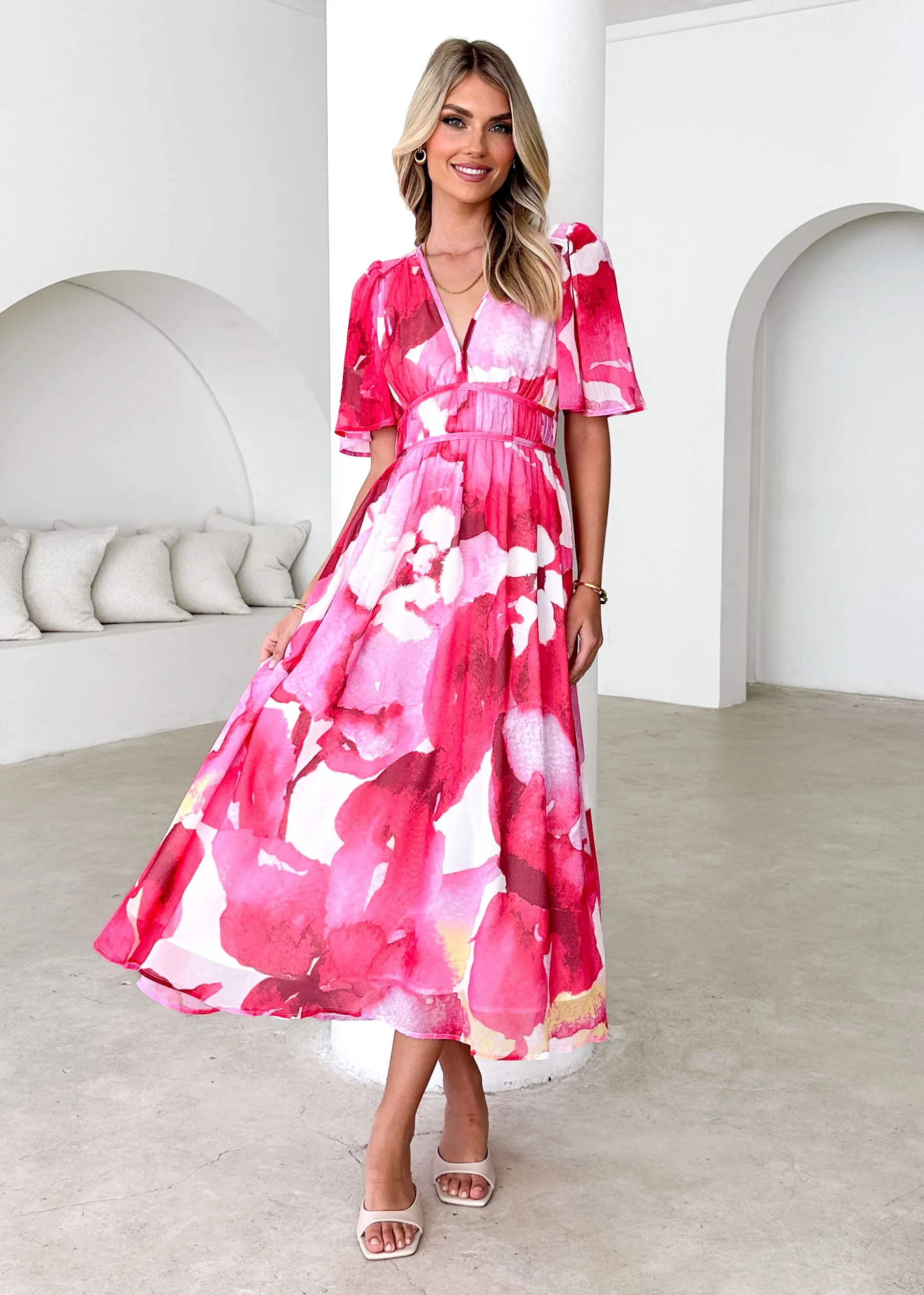 Innika Maxi Dress - Magenta Watercolour sold by Gingham & Heels product image thumbnail 4