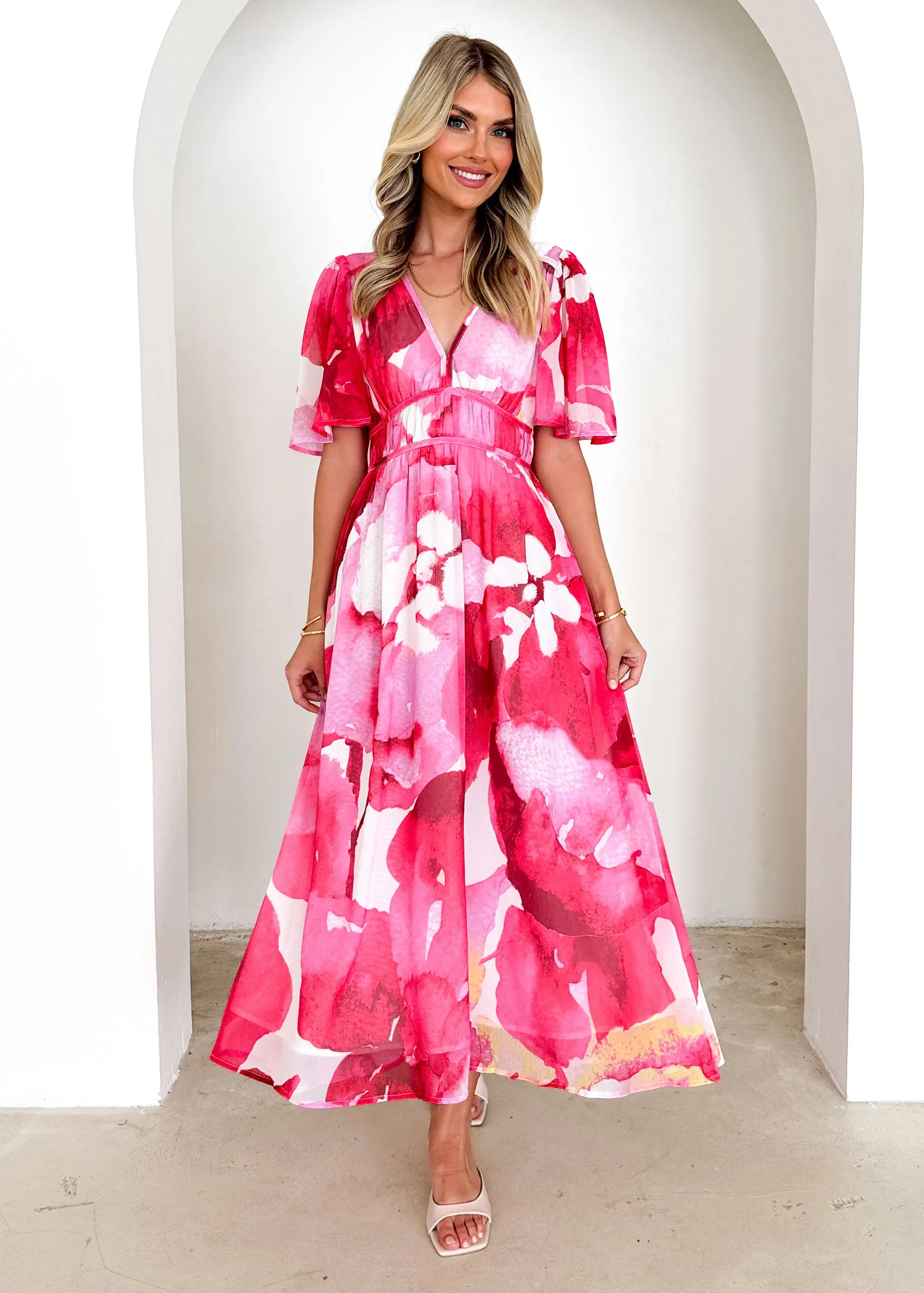 Innika Maxi Dress - Magenta Watercolour sold by Gingham & Heels product image thumbnail 5