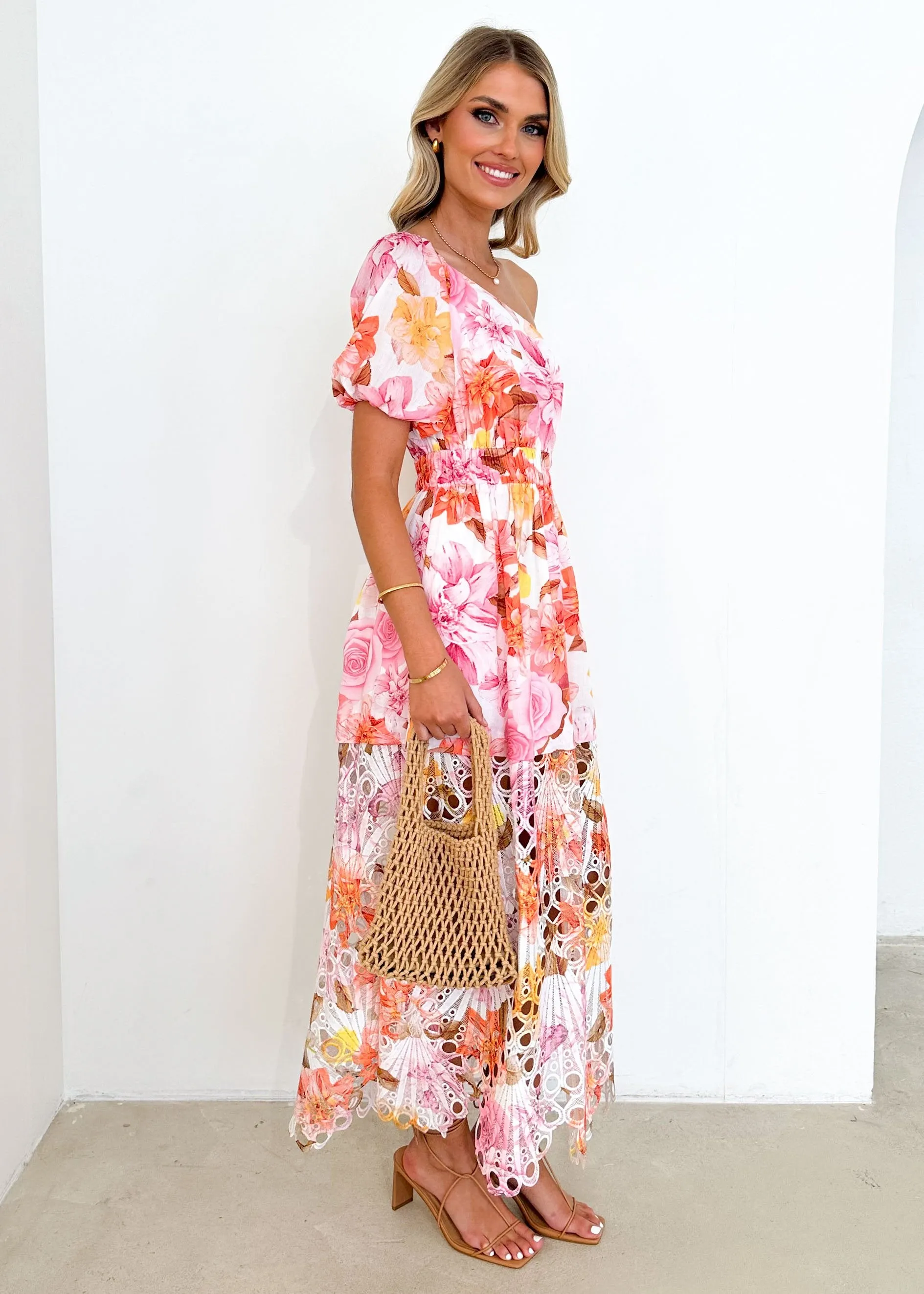 Pova One Shoulder Midi Dress - Pink Floral sold by Gingham & Heels product image thumbnail 4