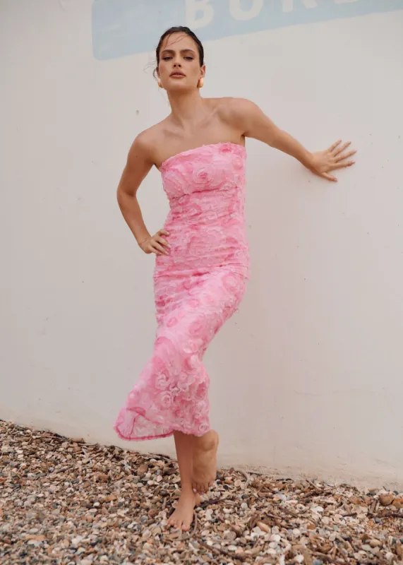 Vander Strapless Midi Dress - Pink sold by Gingham & Heels