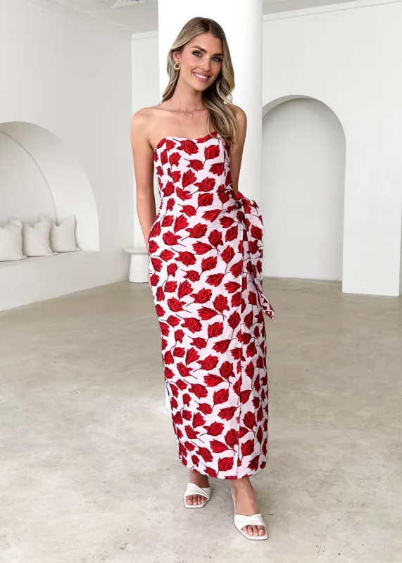 Indra Strapless Midi Dress - Red Rose sold by Gingham & Heels