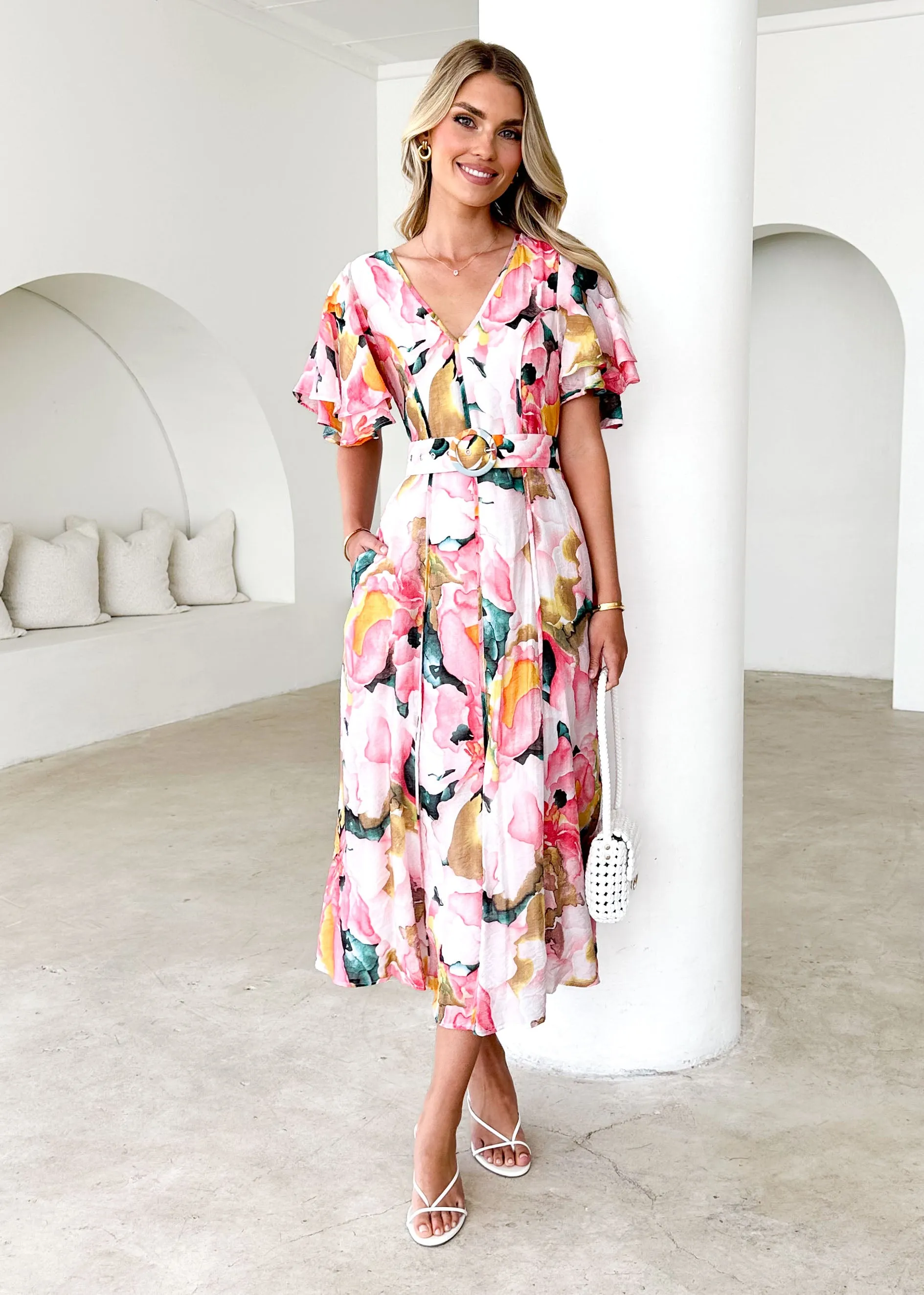 Callie Midi Dress - Geranium Pink sold by Gingham & Heels