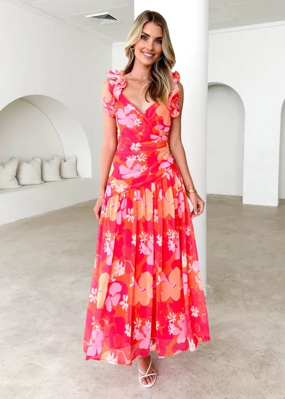 Lucine Maxi Dress - Magenta Flowers sold by Gingham & Heels