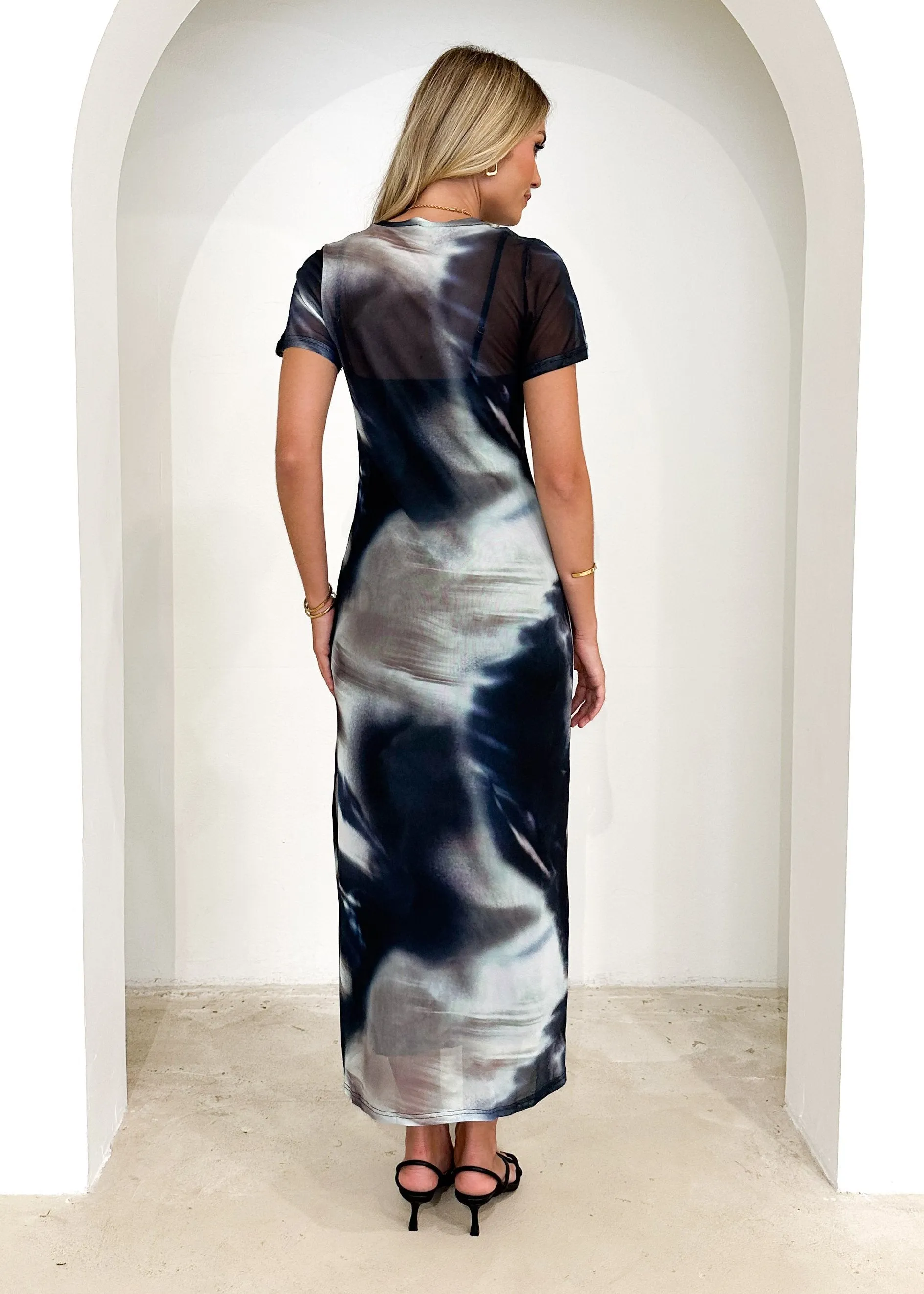 Kierra Mesh Midi Dress - Ink Tie Dye sold by Gingham & Heels product image thumbnail 5