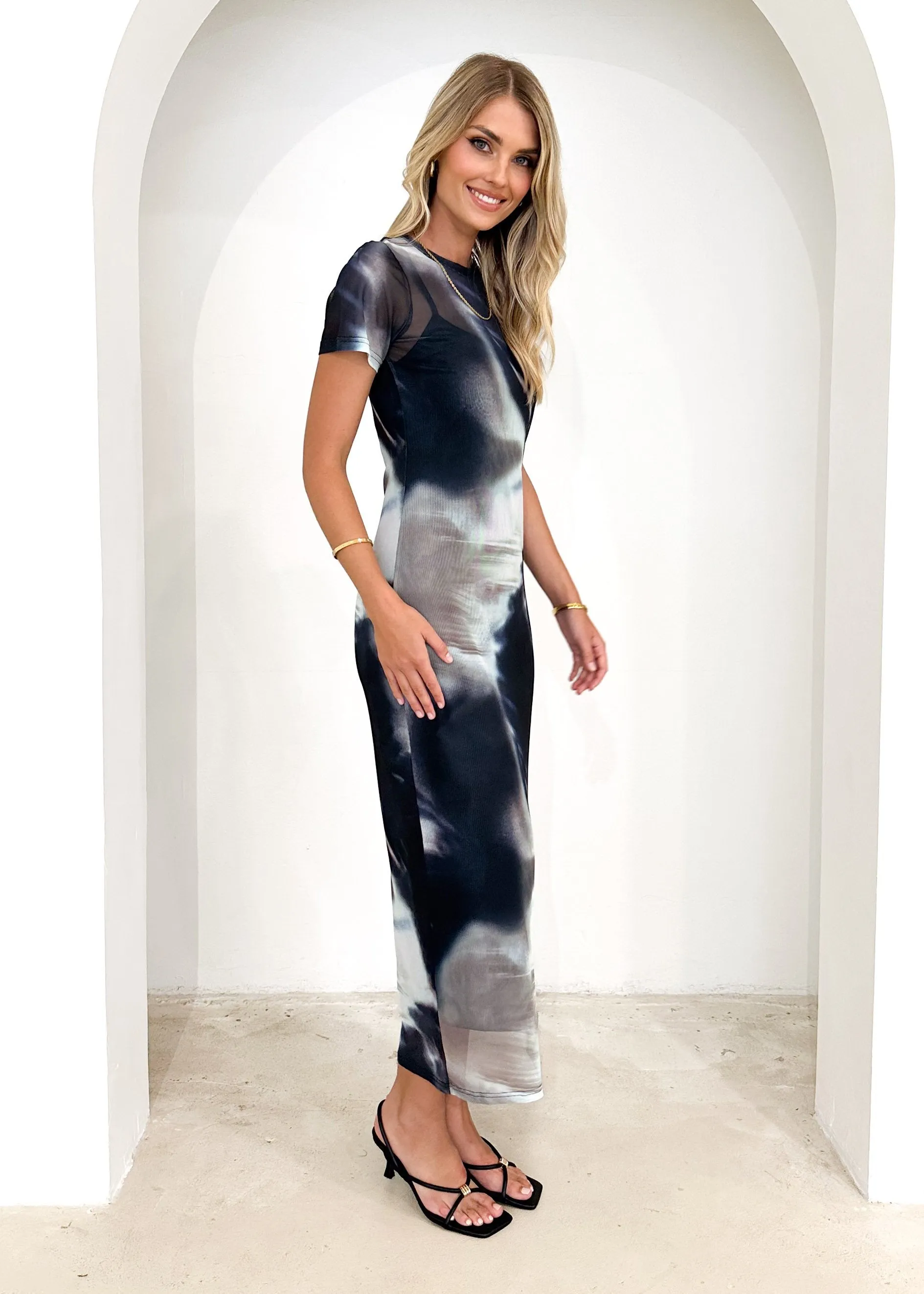 Kierra Mesh Midi Dress - Ink Tie Dye sold by Gingham & Heels product image thumbnail 4