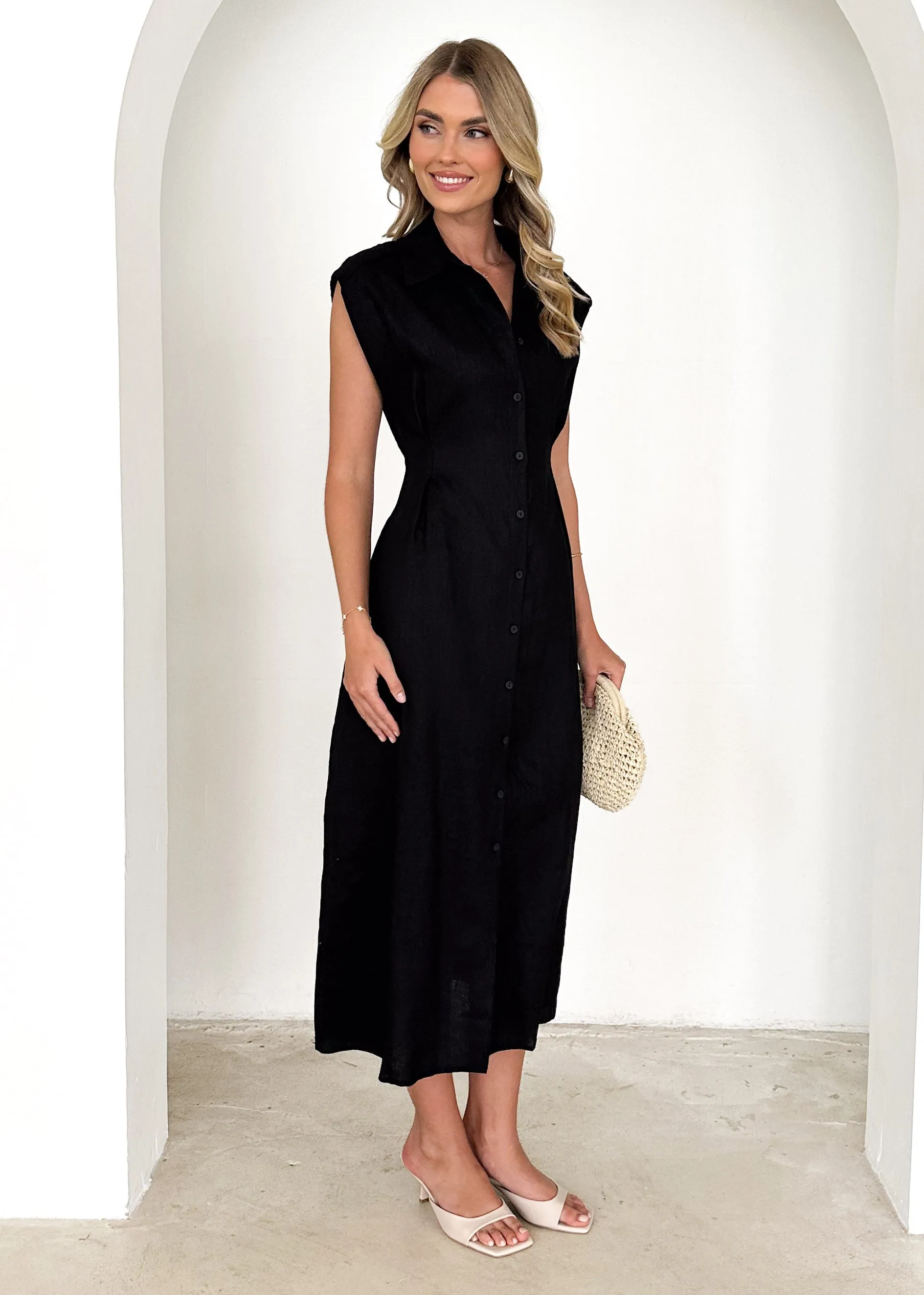 Makari Linen Midi Dress - Black sold by Gingham & Heels product image thumbnail 4