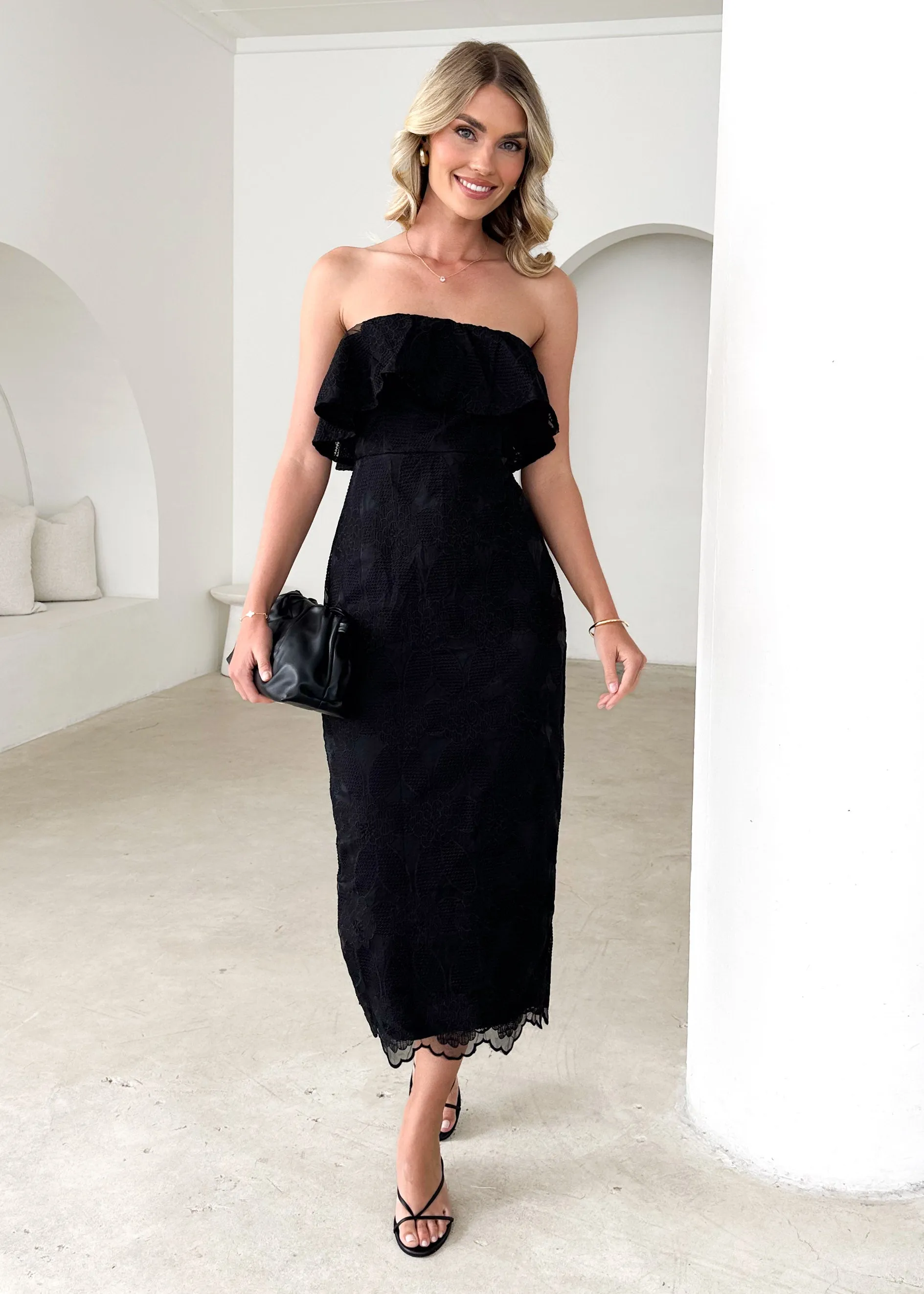 Zara Strapless Midi Dress - Black Lace sold by Gingham & Heels product image thumbnail 2