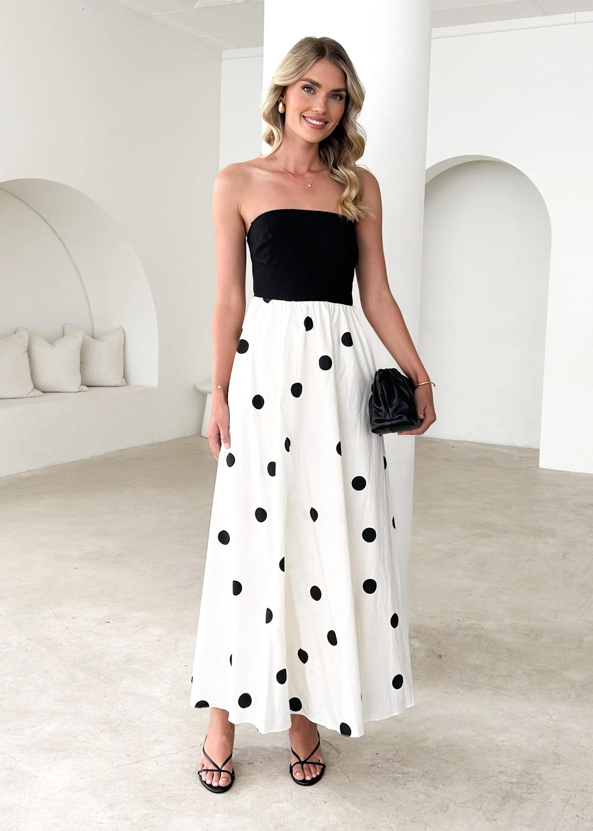 Nadya Strapless Maxi Dress - Black Polka sold by Gingham & Heels product image thumbnail 2