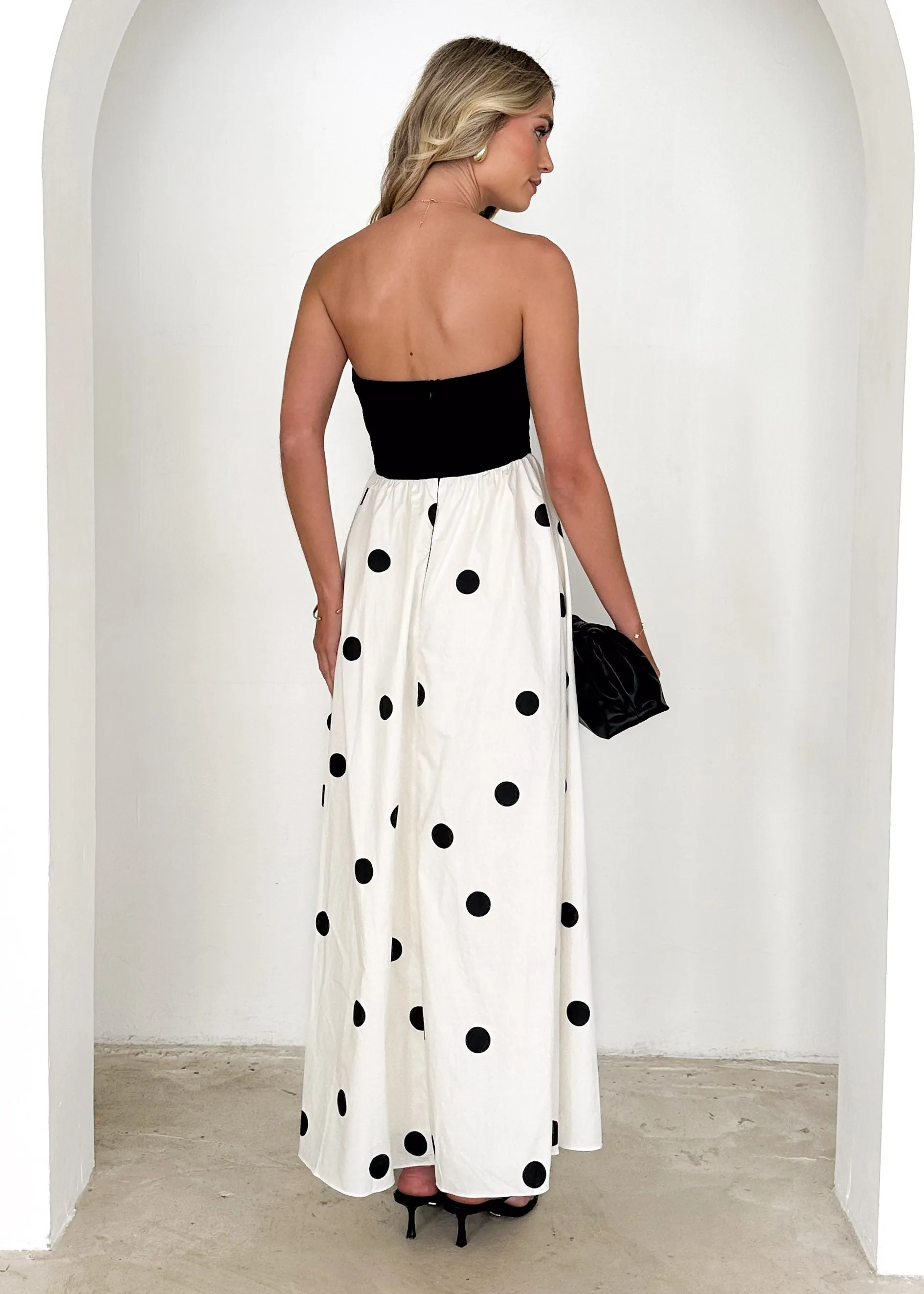 Nadya Strapless Maxi Dress - Black Polka sold by Gingham & Heels product image thumbnail 5