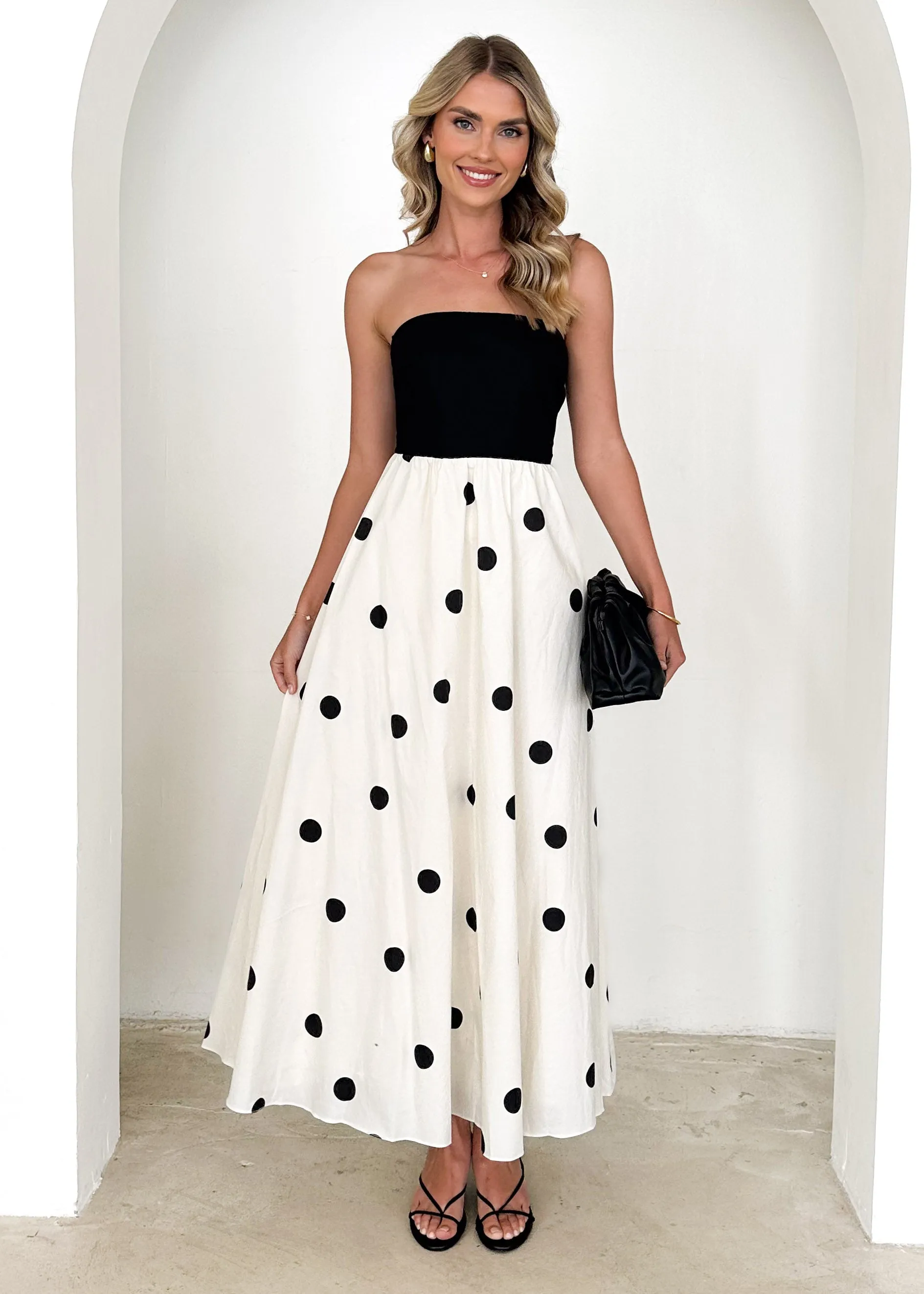Nadya Strapless Maxi Dress - Black Polka sold by Gingham & Heels product image thumbnail 3