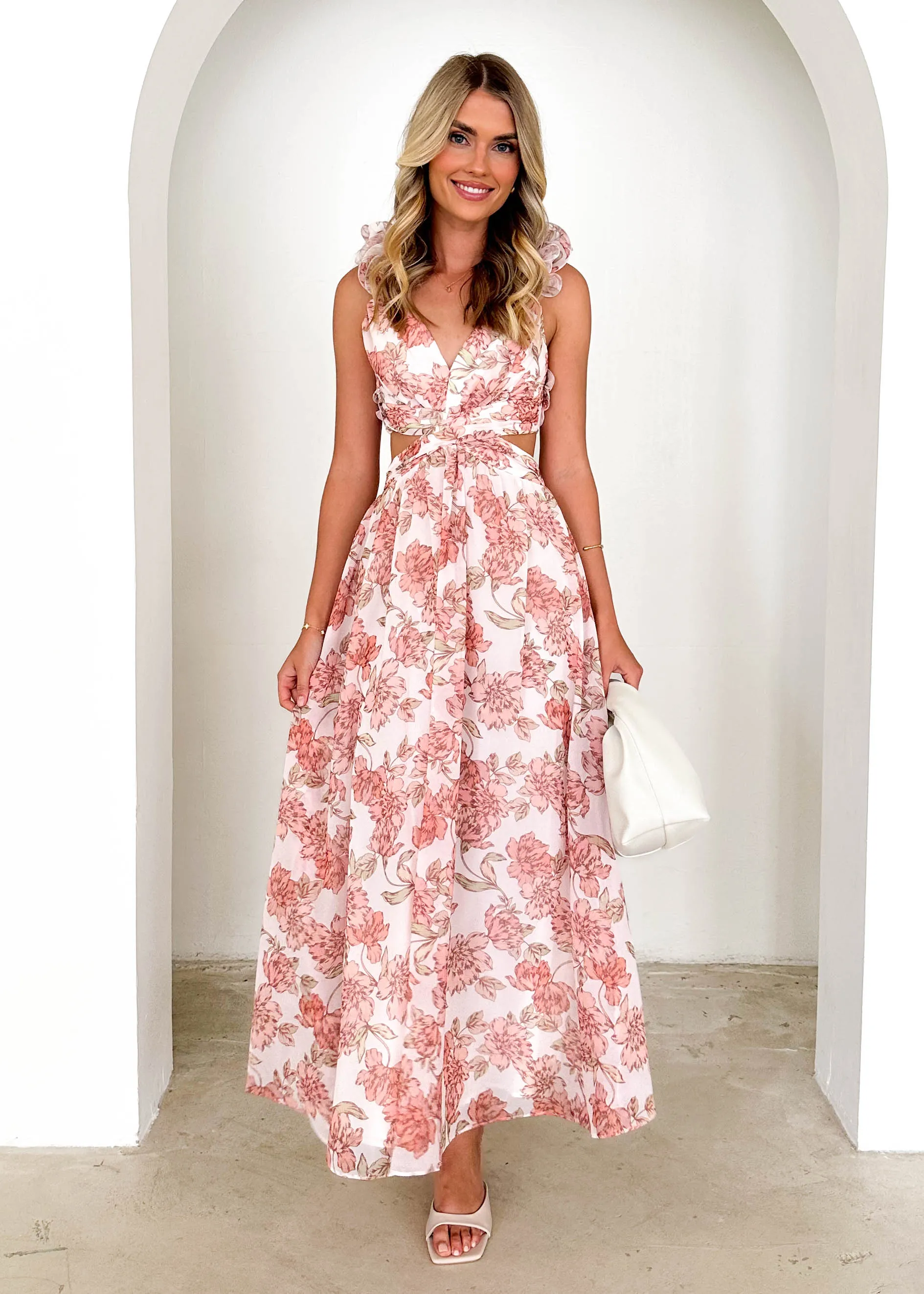 Elba Maxi Dress - Peach Floral sold by Gingham & Heels product image thumbnail 3