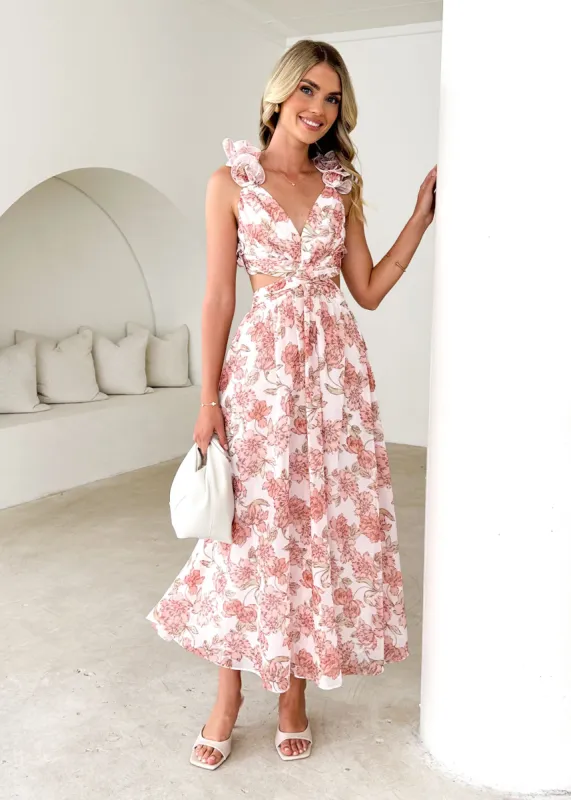 Elba Maxi Dress - Peach Floral sold by Gingham & Heels