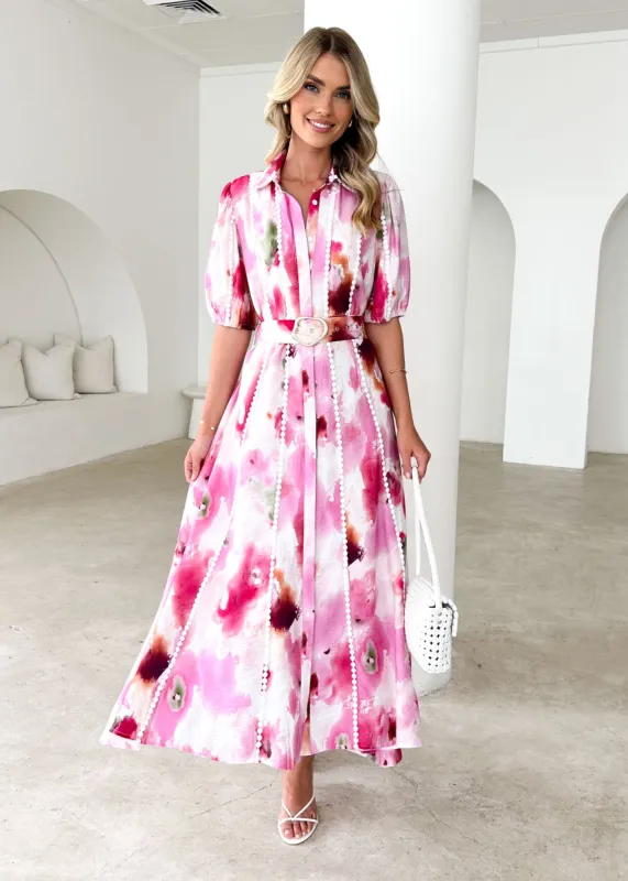 Kacy  Maxi Dress - Pink Splash sold by Gingham & Heels