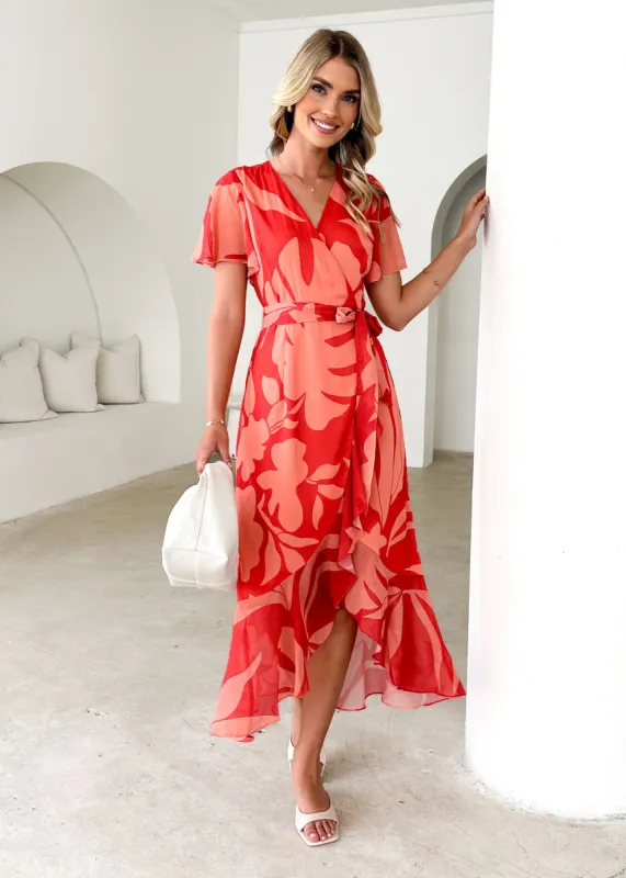 Daisy Midi Dress - Coral Floral sold by Gingham & Heels