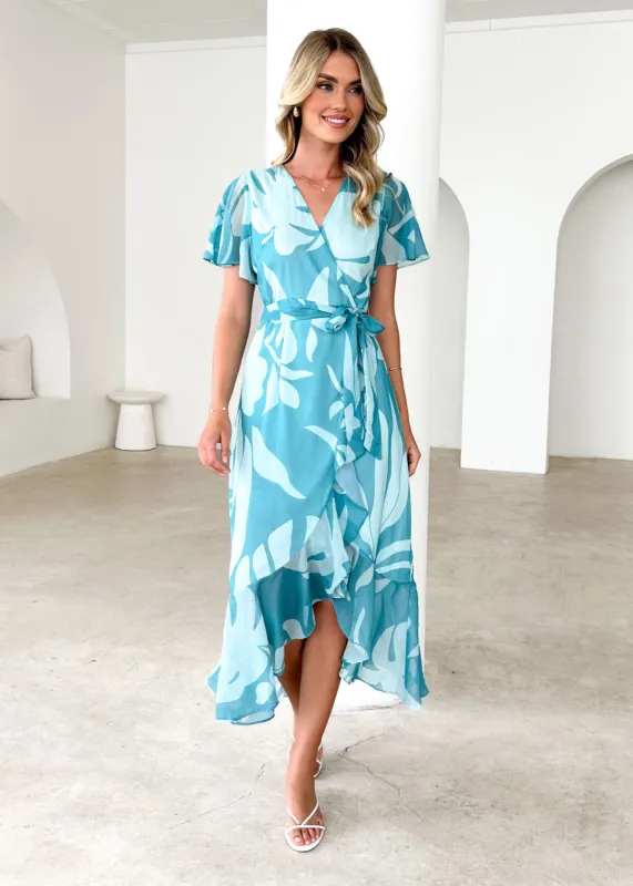 Daisy Midi Dress - Teal Floral sold by Gingham & Heels