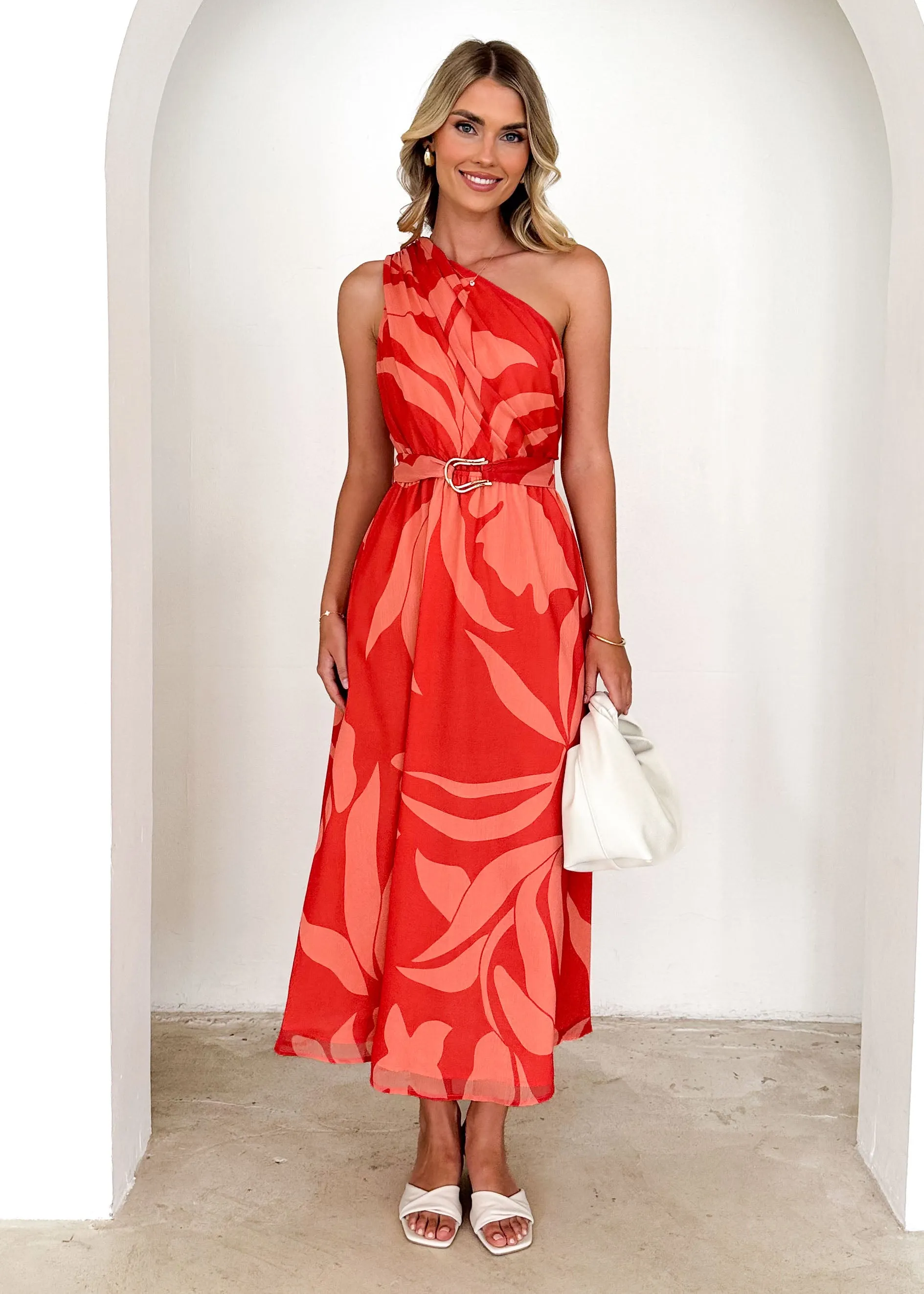 Dana One Shoulder Midi Dress - Coral Floral sold by Gingham & Heels product image thumbnail 4