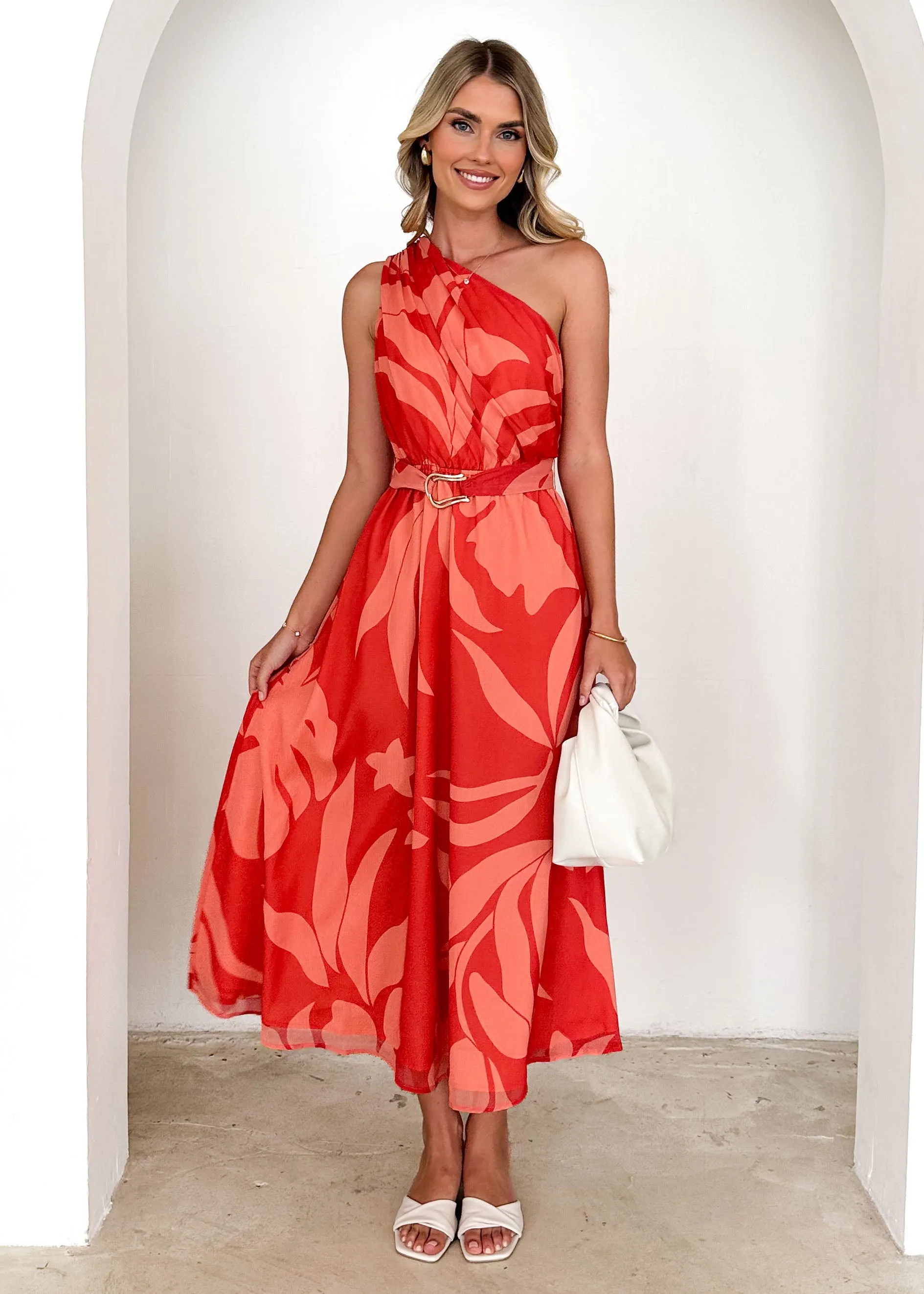 Dana One Shoulder Midi Dress - Coral Floral sold by Gingham & Heels product image thumbnail 3