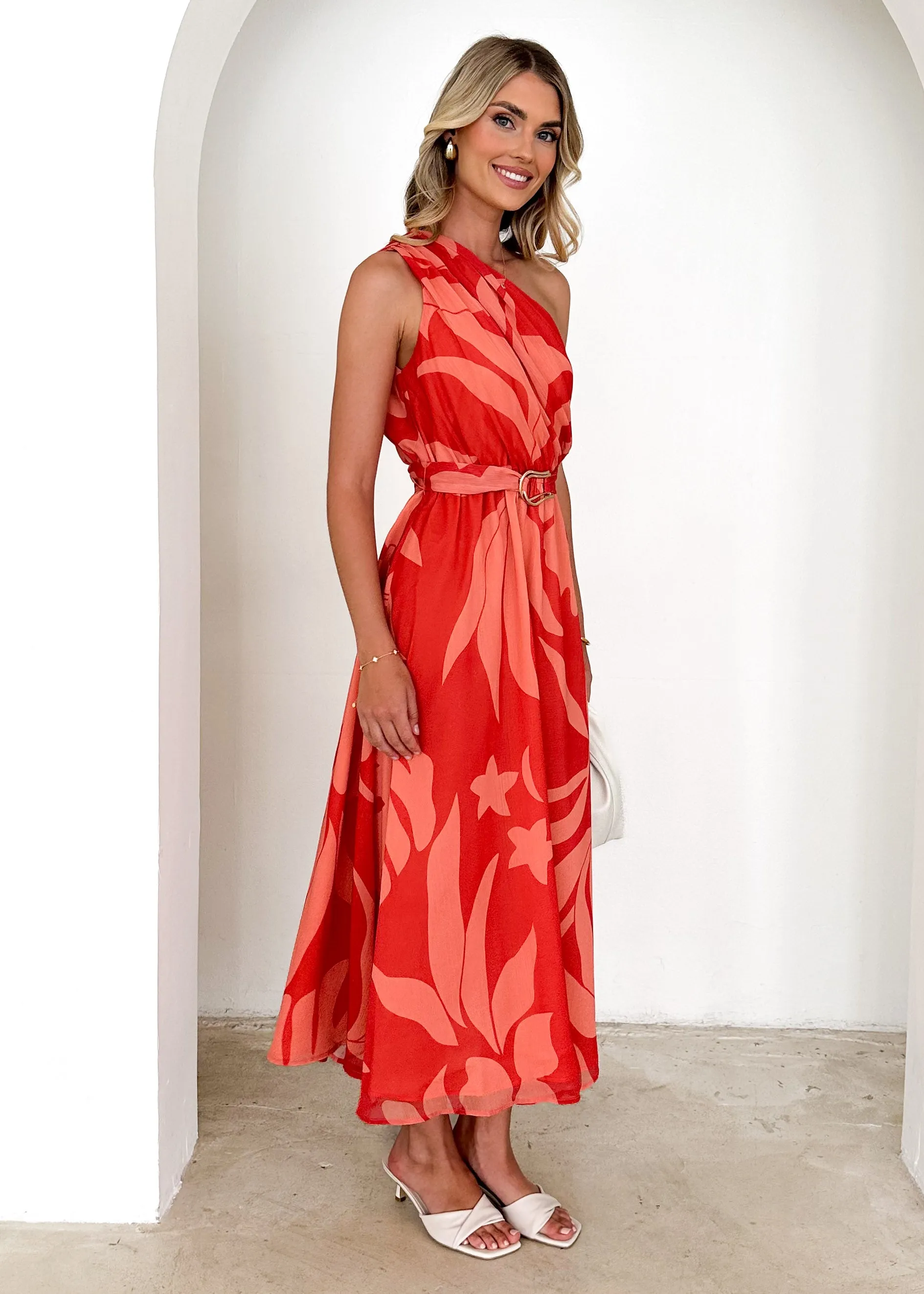 Dana One Shoulder Midi Dress - Coral Floral sold by Gingham & Heels product image thumbnail 5