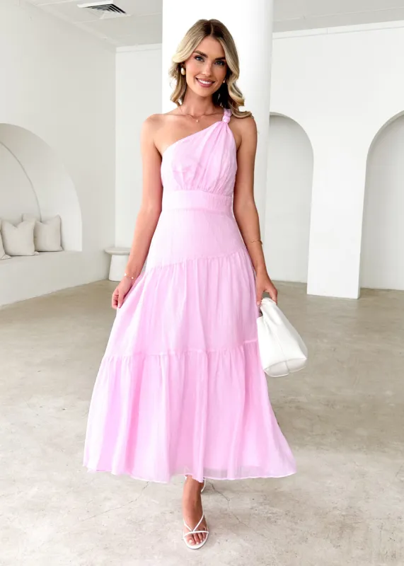 Jade One Shoulder Maxi Dress - Pink sold by Gingham & Heels