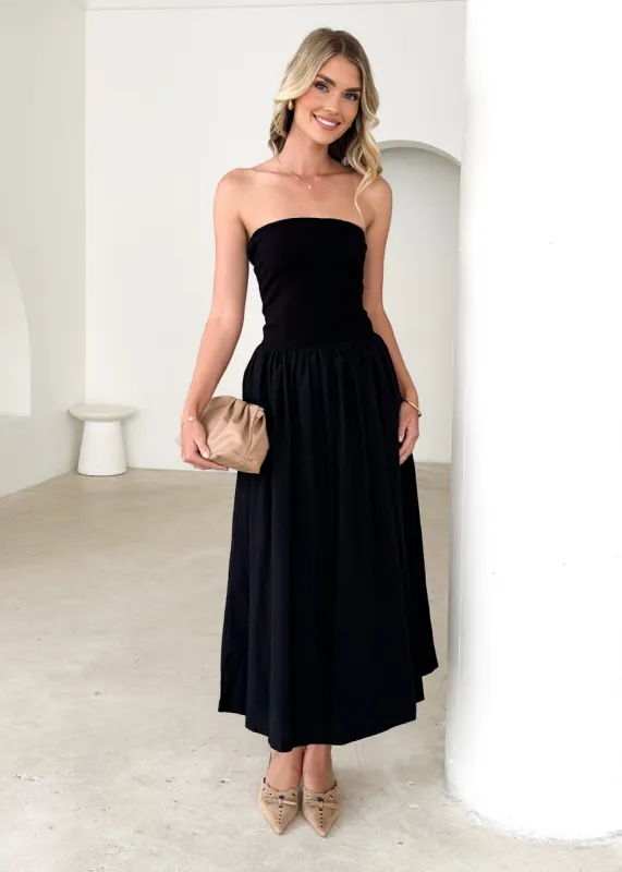 Kingston Strapless Midi Dress - Black sold by Gingham & Heels