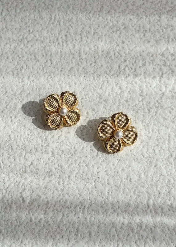 Tahani Flower Earrings - Gold sold by Gingham & Heels