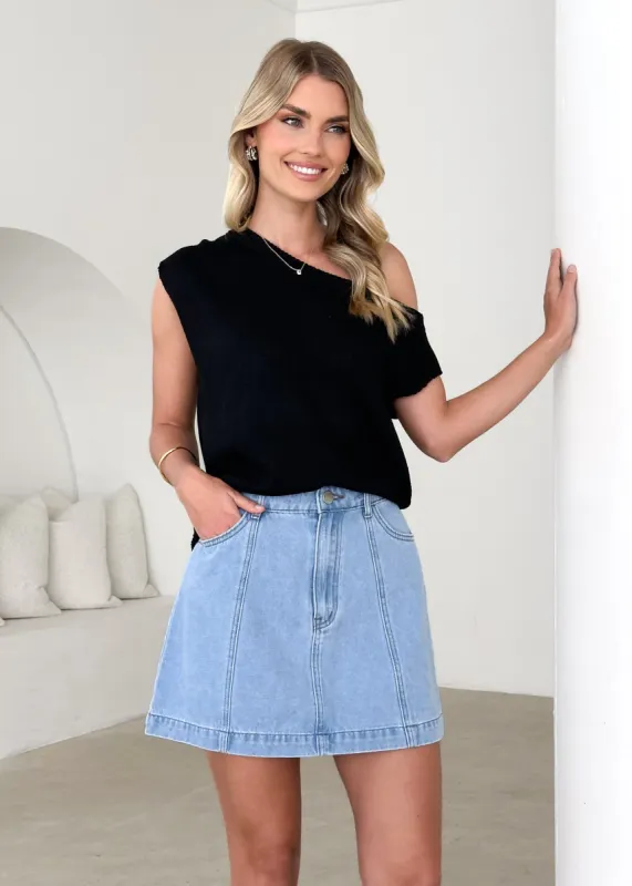 Taissa One Shoulder Knit Top - Black sold by Gingham & Heels