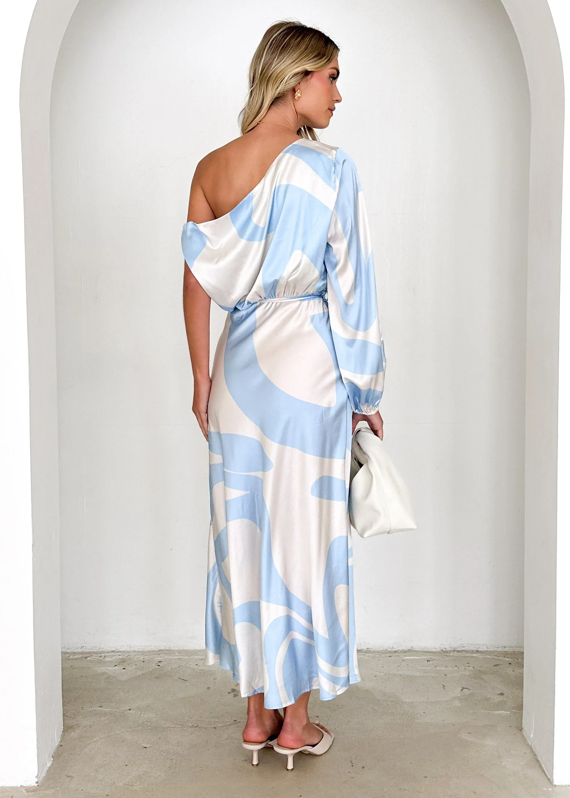 Tavi One Shoulder Maxi Dress - Blue Swirl sold by Gingham & Heels product image thumbnail 5