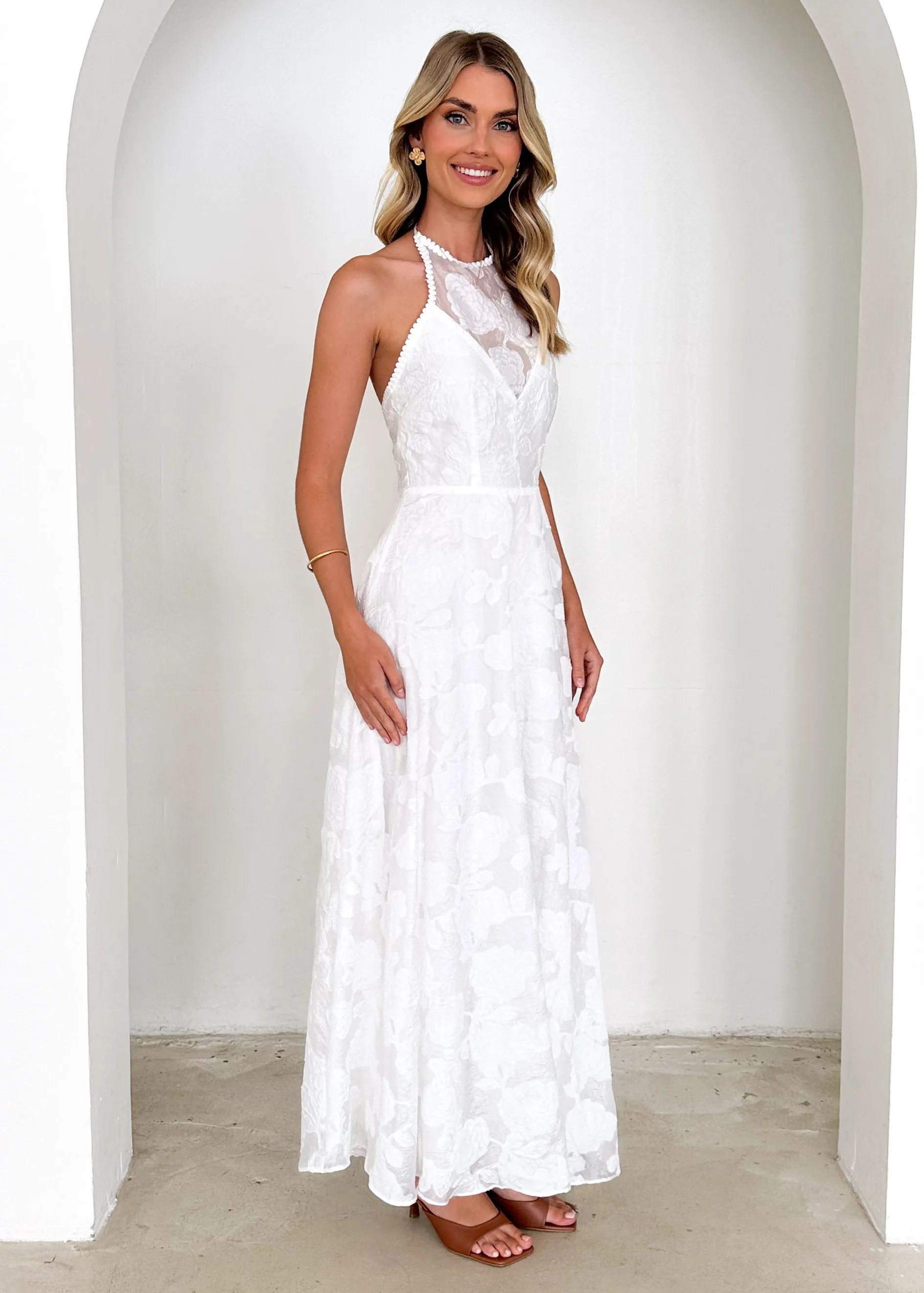 Yara Halter Maxi Dress - White Flowers sold by Gingham & Heels product image thumbnail 4