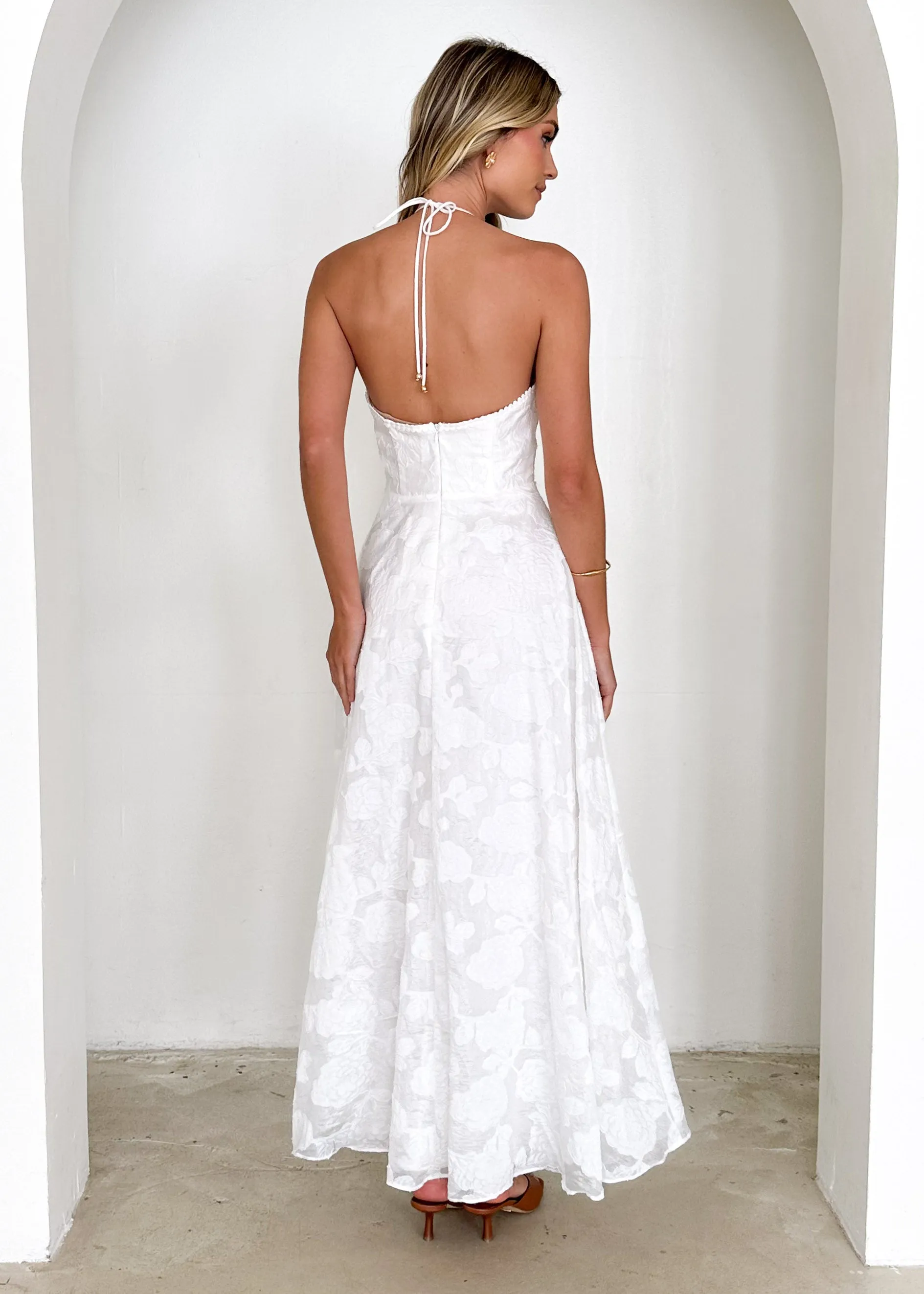 Yara Halter Maxi Dress - White Flowers sold by Gingham & Heels product image thumbnail 5