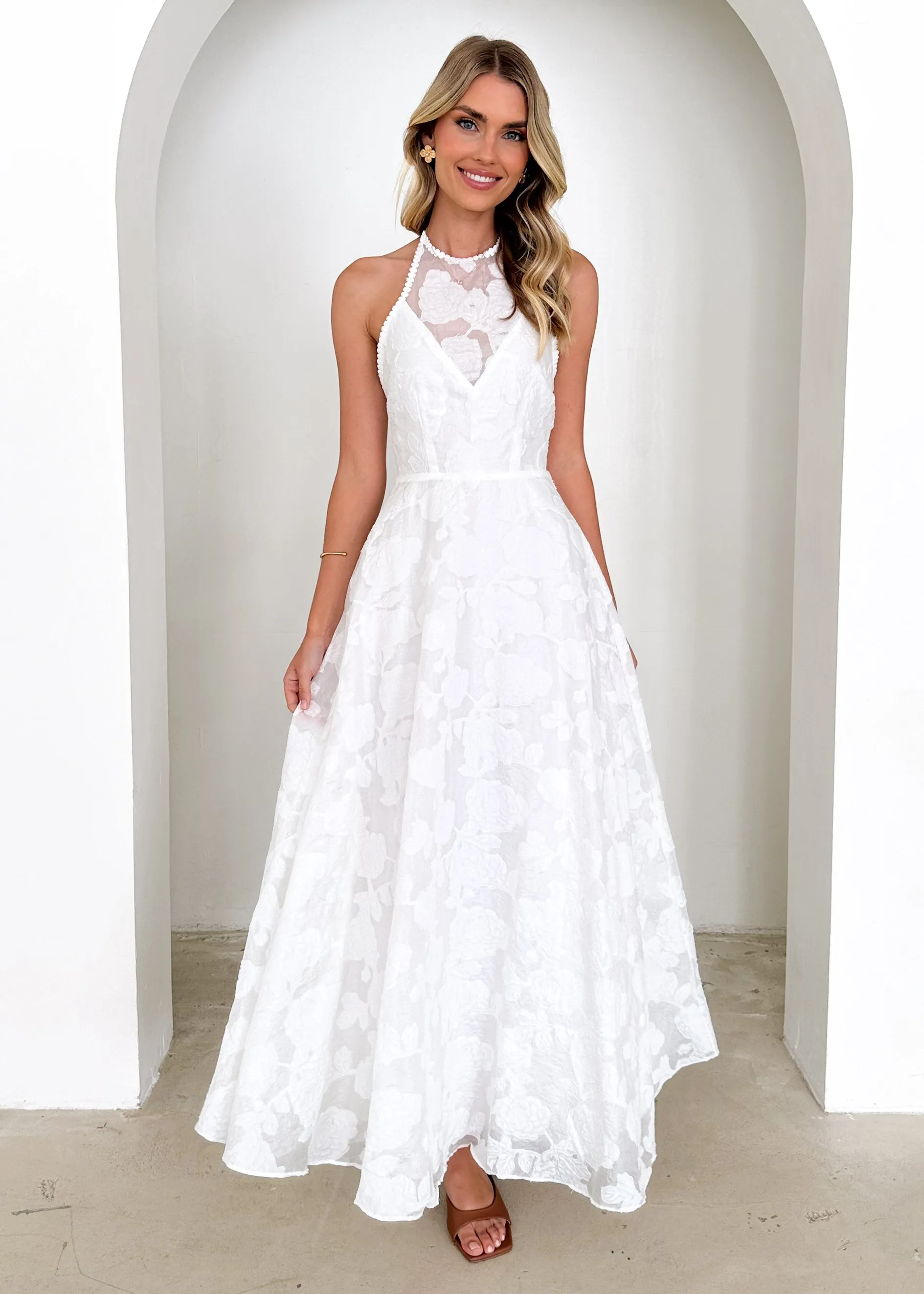 Yara Halter Maxi Dress - White Flowers sold by Gingham & Heels product image thumbnail 2