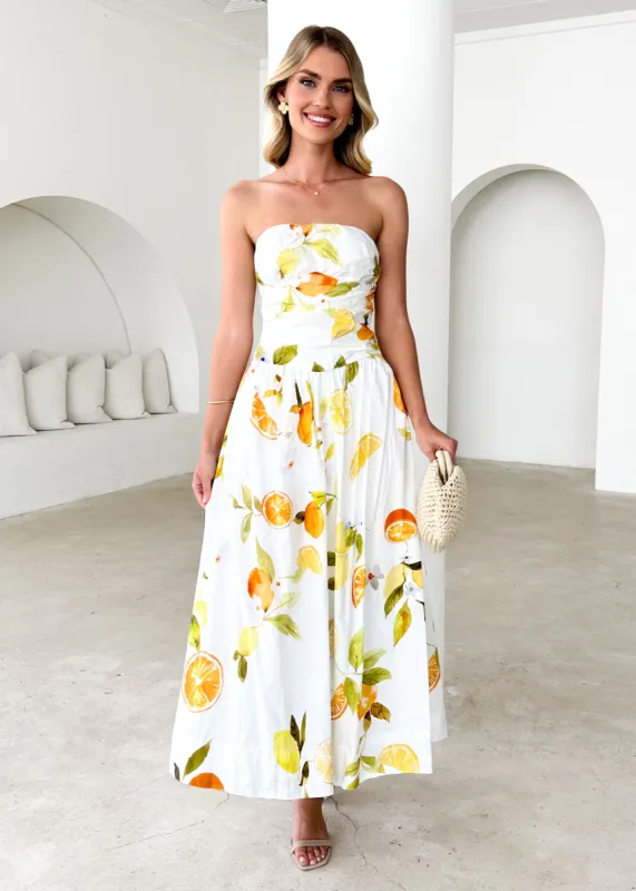 Rena Strapless Maxi Dress - Limoncello sold by Gingham & Heels