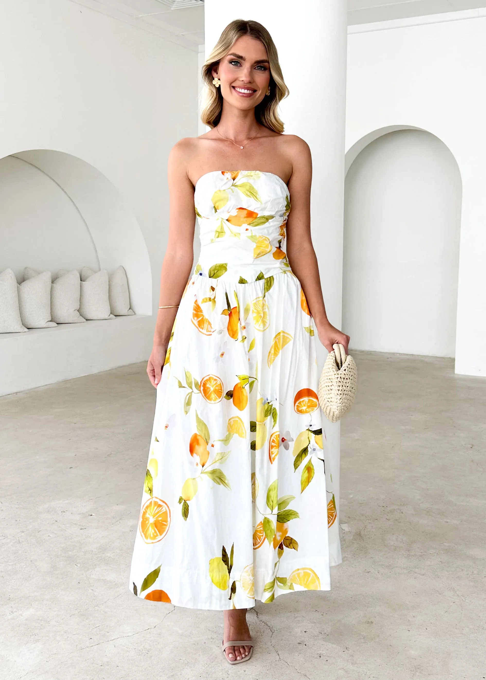 Rena Strapless Maxi Dress - Limoncello sold by Gingham & Heels